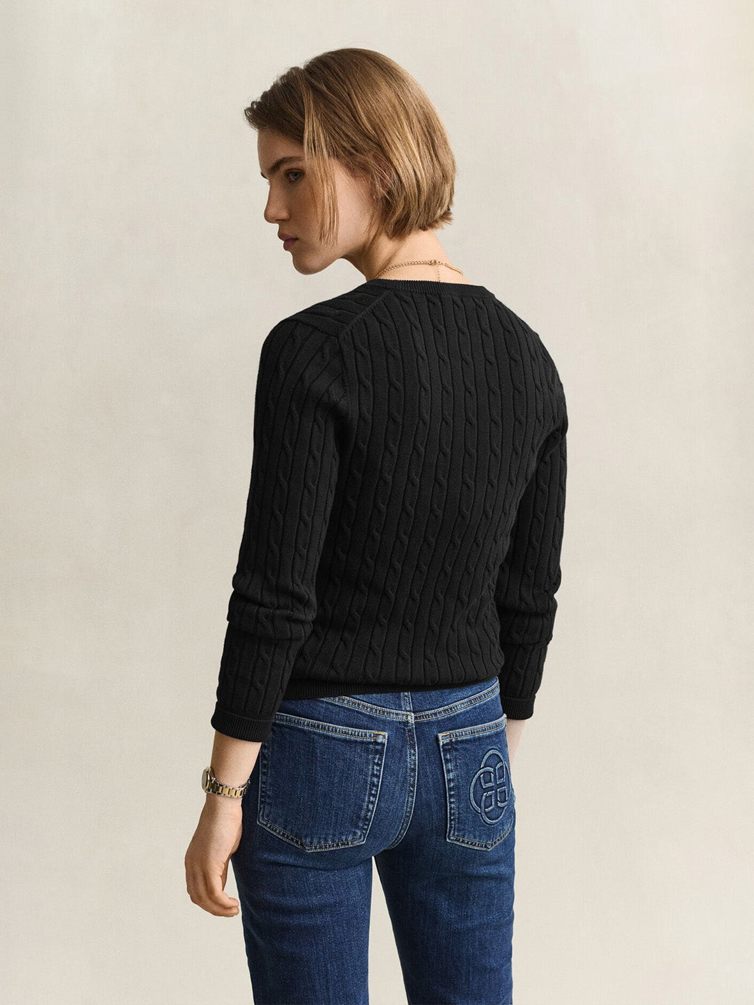 Gant Women Black Cable Knit Slim Fit Sweater