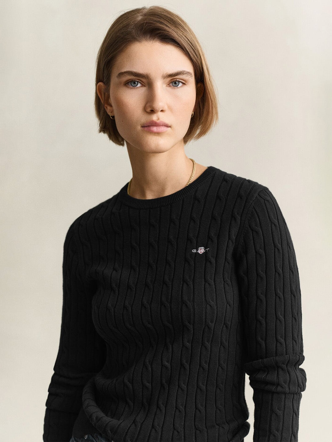 Gant Women Black Cable Knit Slim Fit Sweater