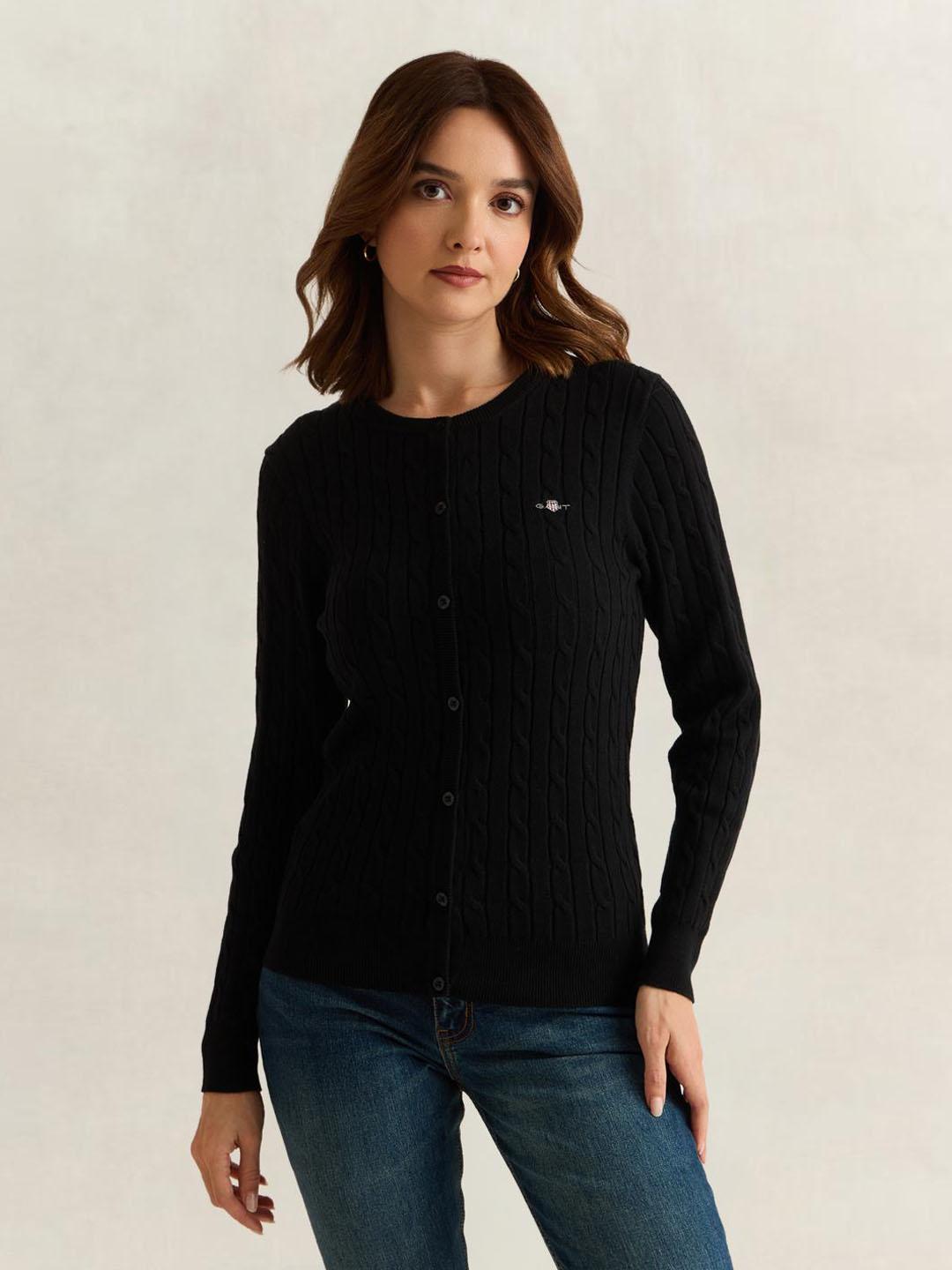 Gant Women Black Solid Slim Fit Cardigan