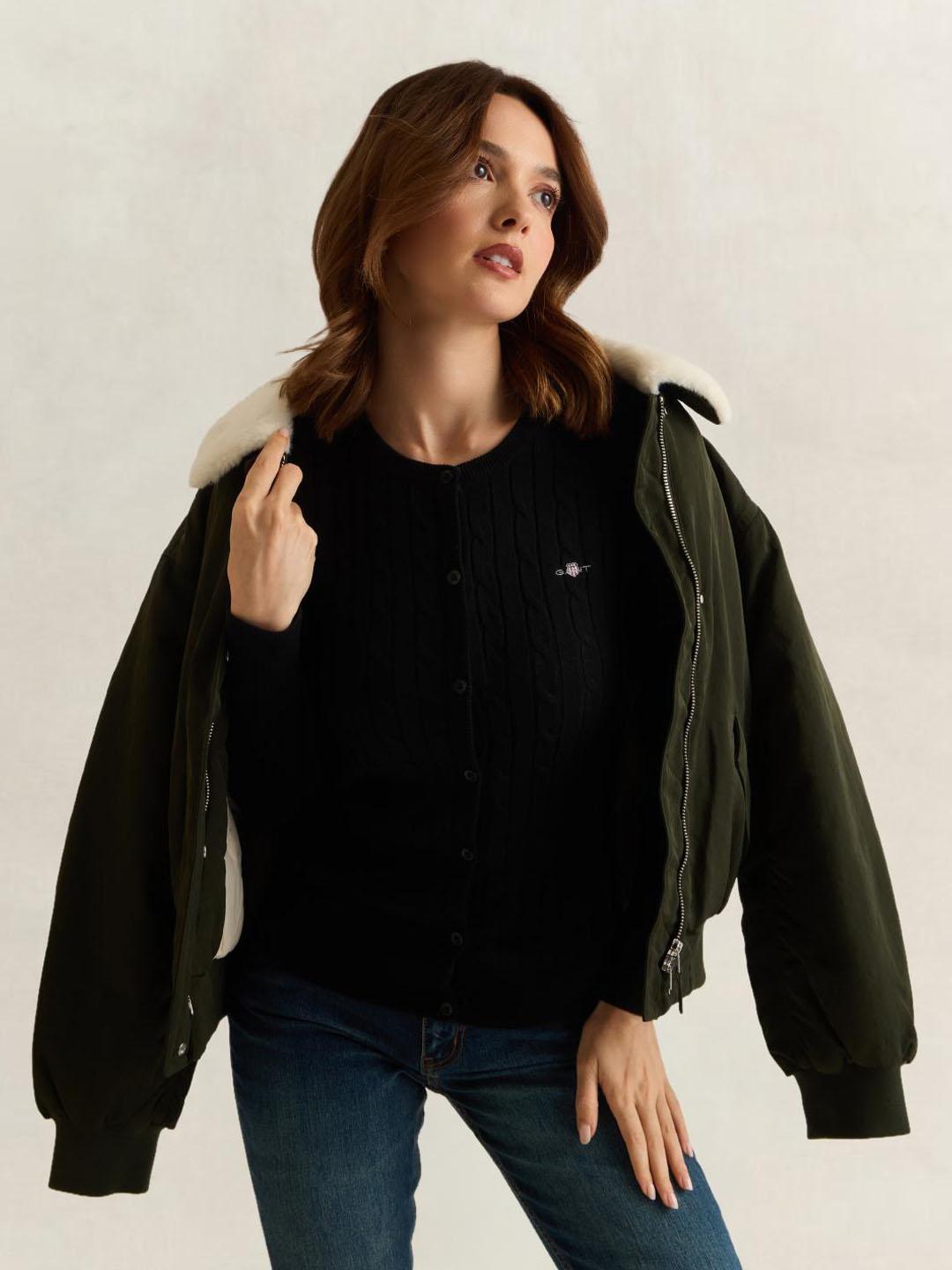 Gant Women Black Solid Slim Fit Cardigan