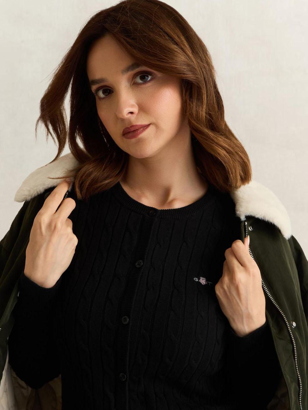 Gant Women Black Solid Slim Fit Cardigan