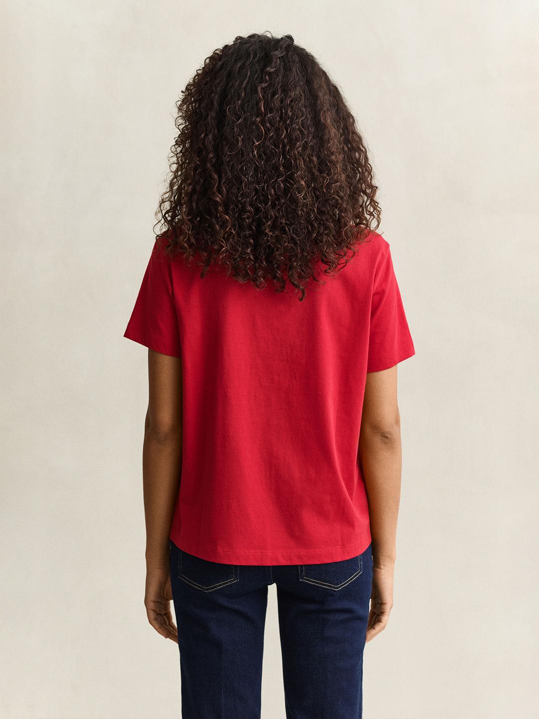 Gant Women Red Regular Fit Solid Cotton T-Shirt