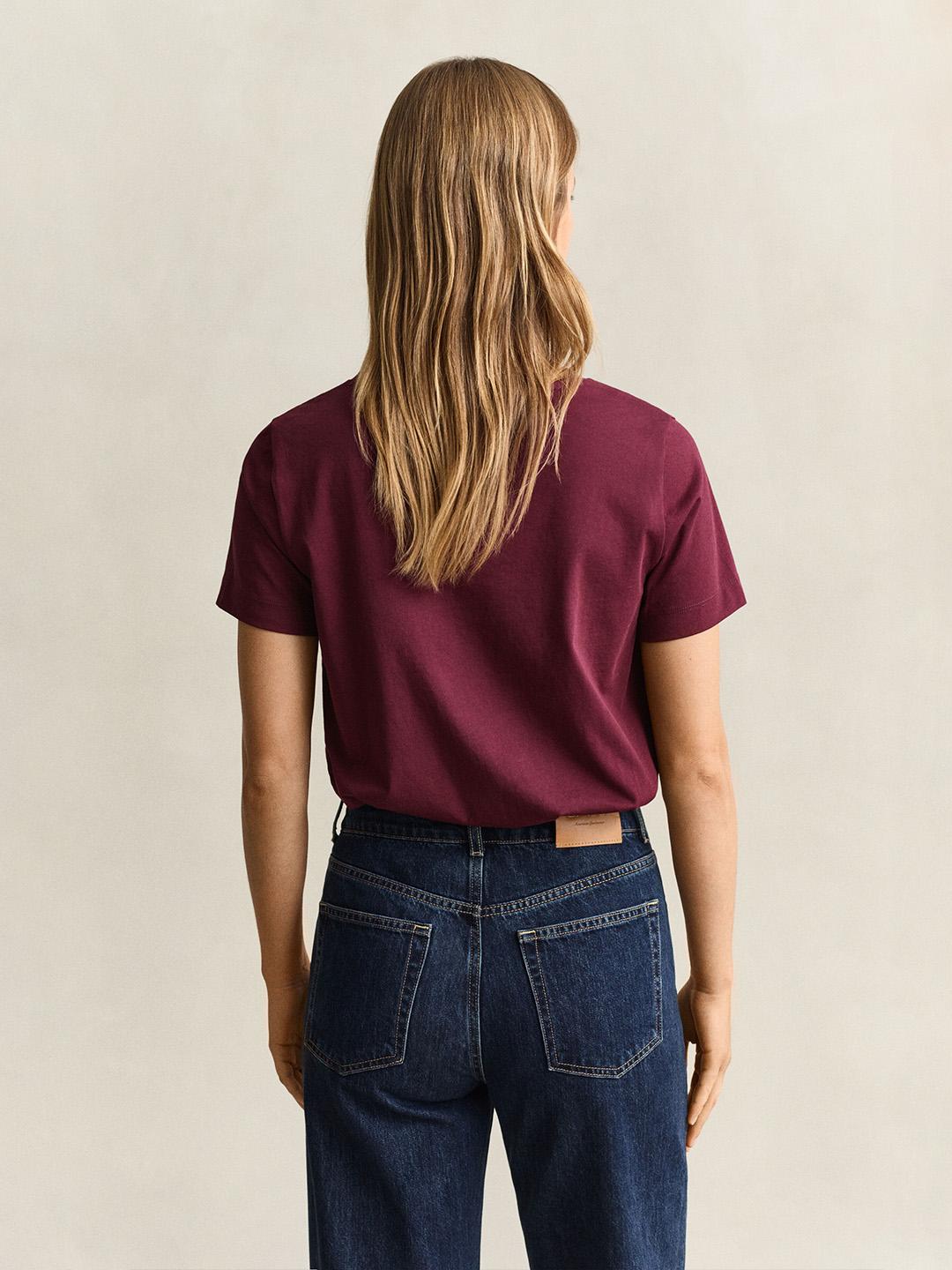 Gant Women Burgundy Regular Fit Solid Cotton T-Shirt