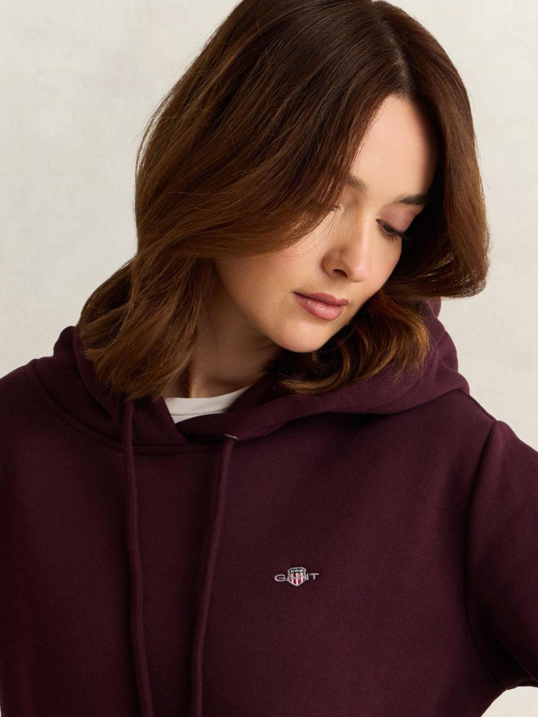 Gant Women Wine Solid Relaxed Fit Hoodie
