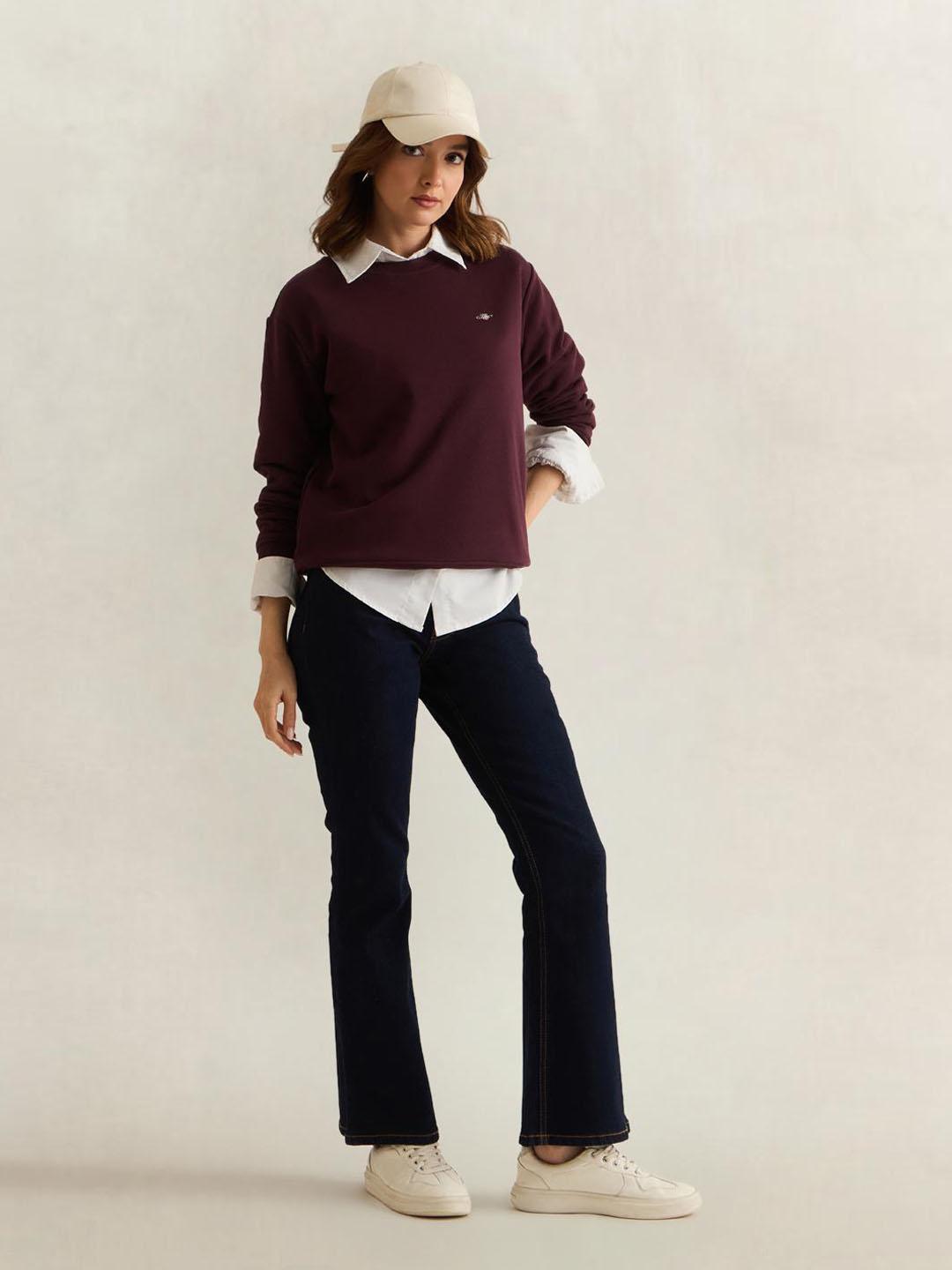 Gant Women Wine Solid Relaxed Fit Sweatshirt