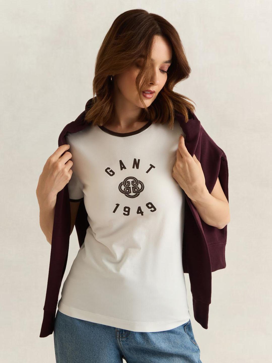 Gant Women Cream Graphic Slim Fit T-Shirt