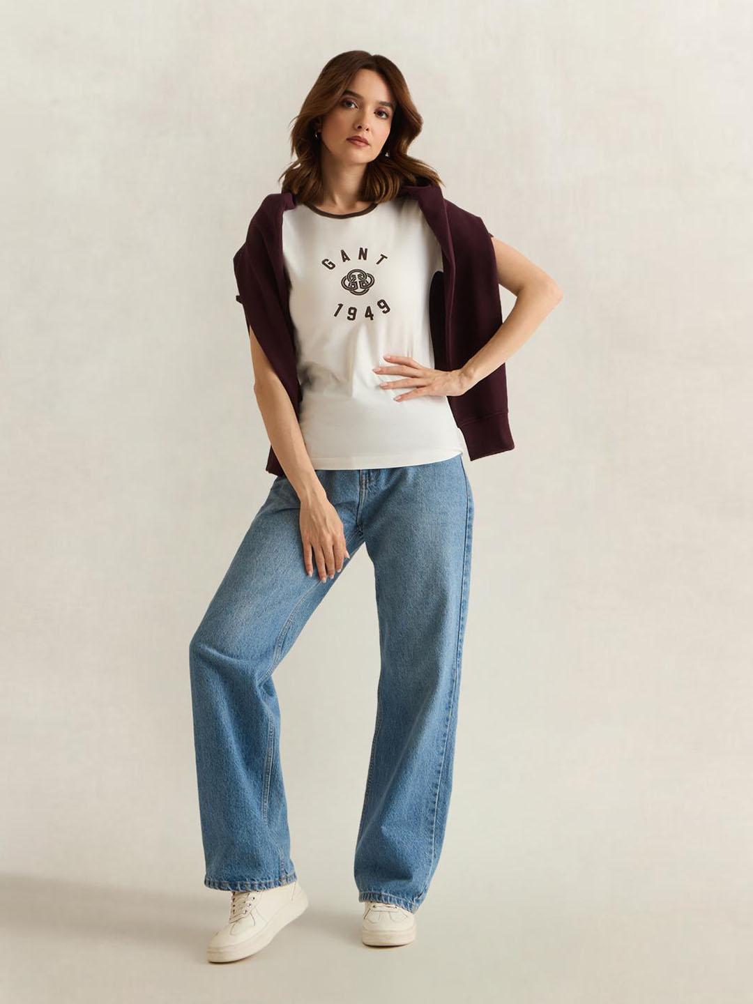 Gant Women Cream Graphic Slim Fit T-Shirt