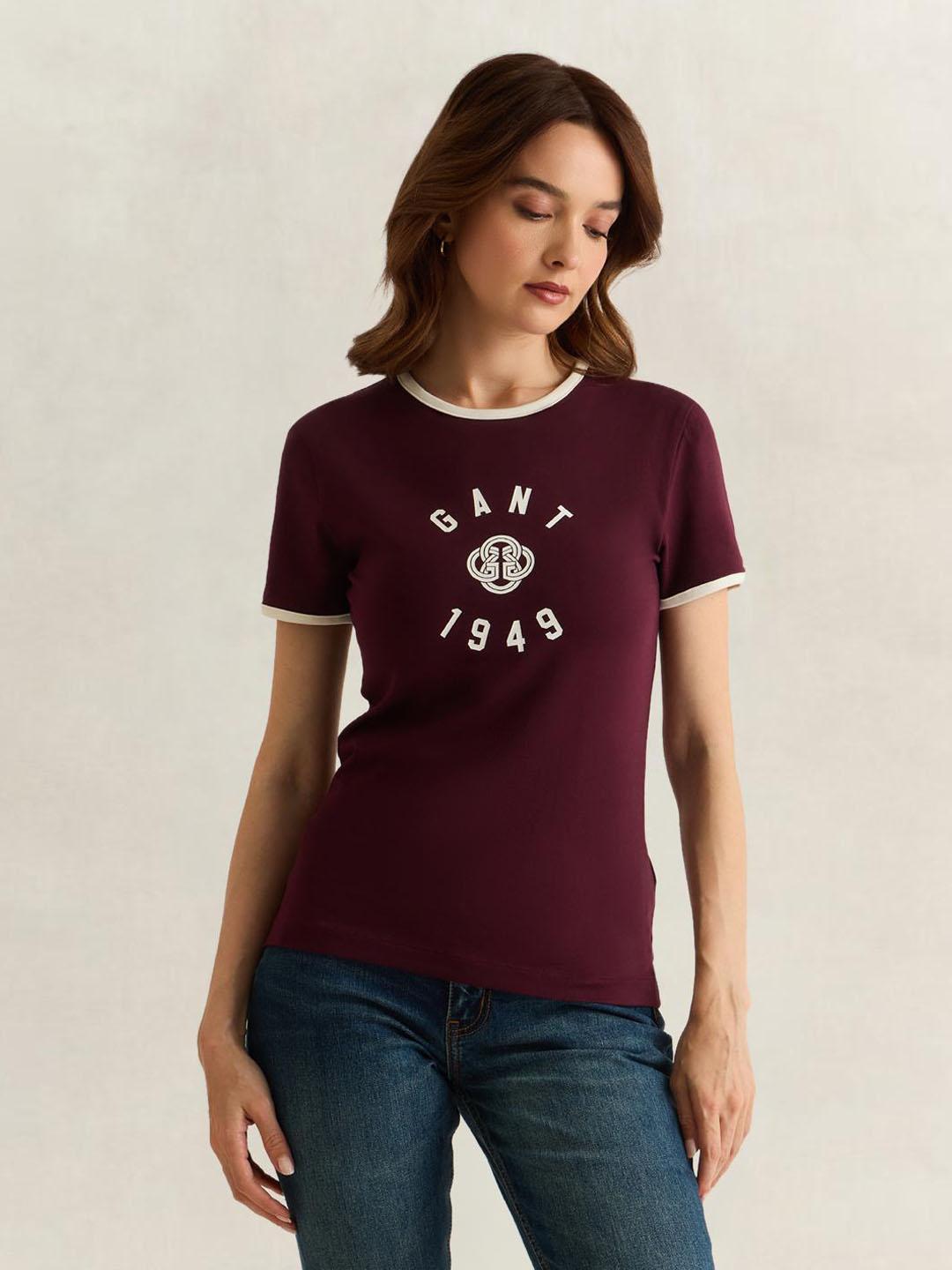 Gant Women Wine Graphic Slim Fit T-Shirt