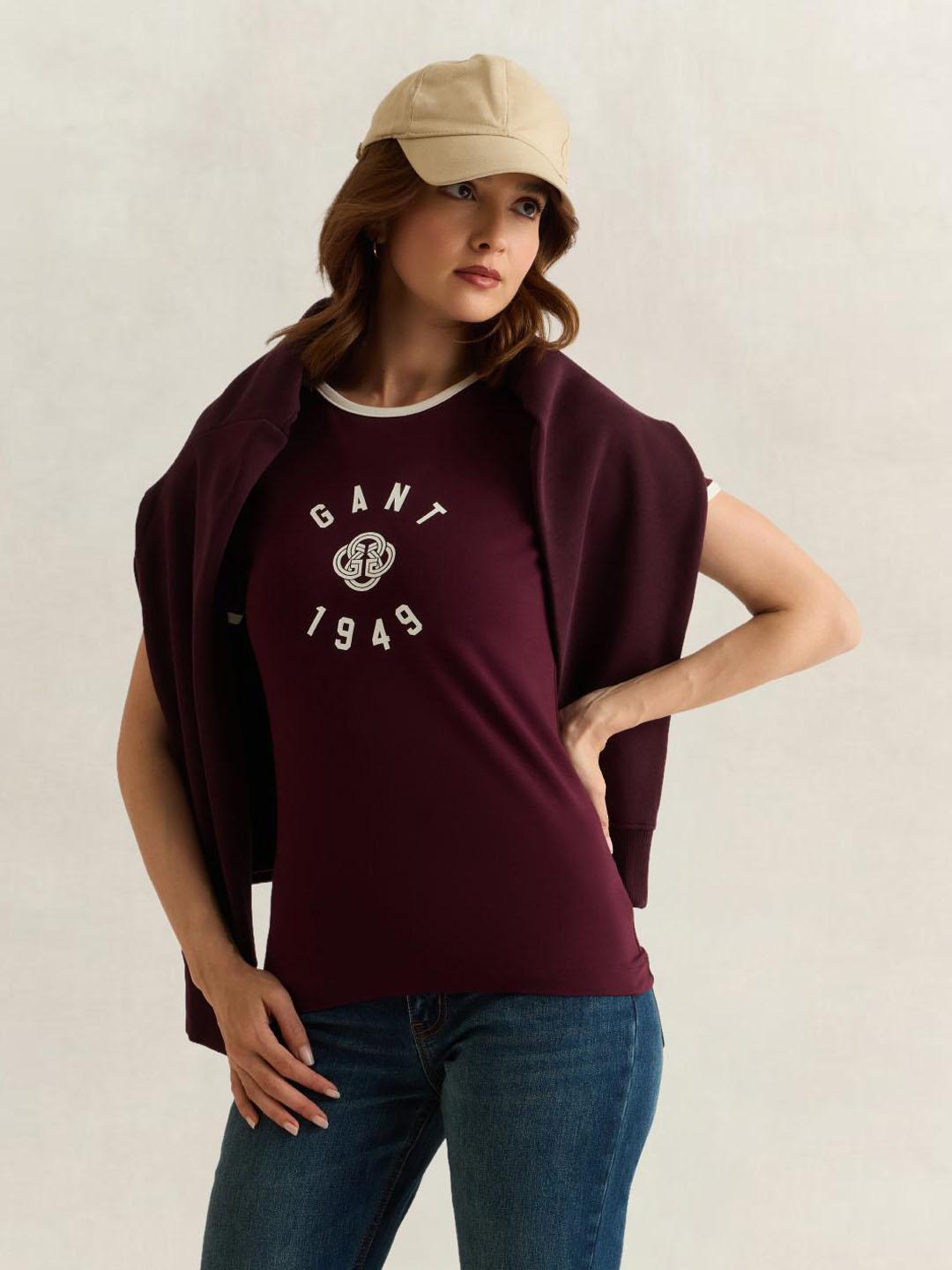 Gant Women Wine Graphic Slim Fit T-Shirt