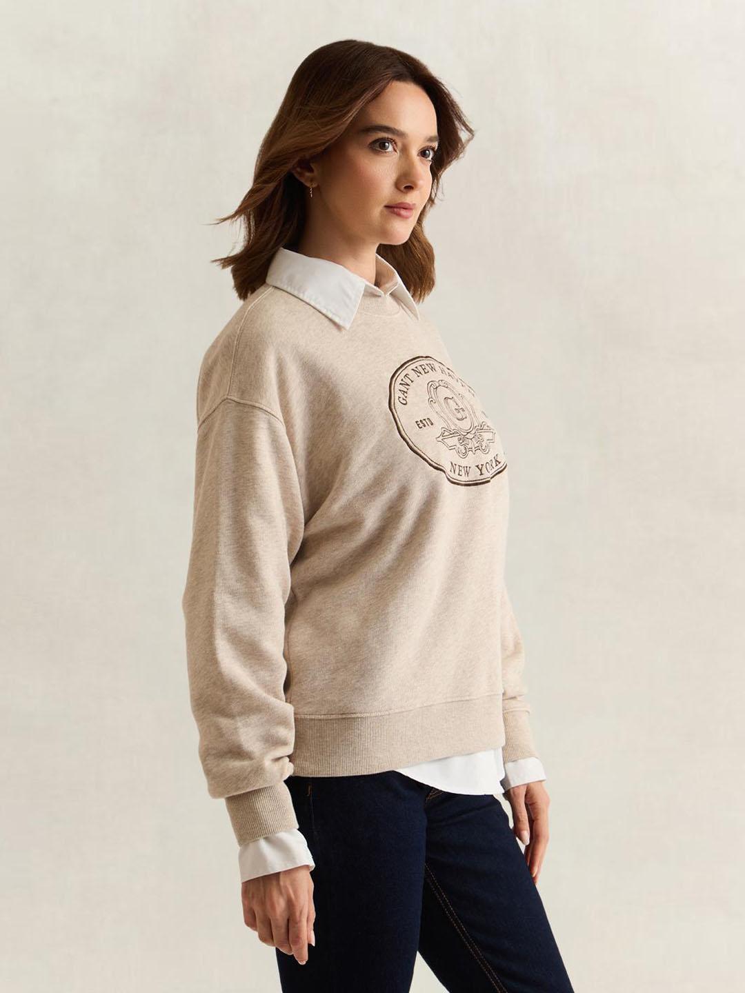 Gant Women Beige Graphic Relaxed Fit Sweatshirt
