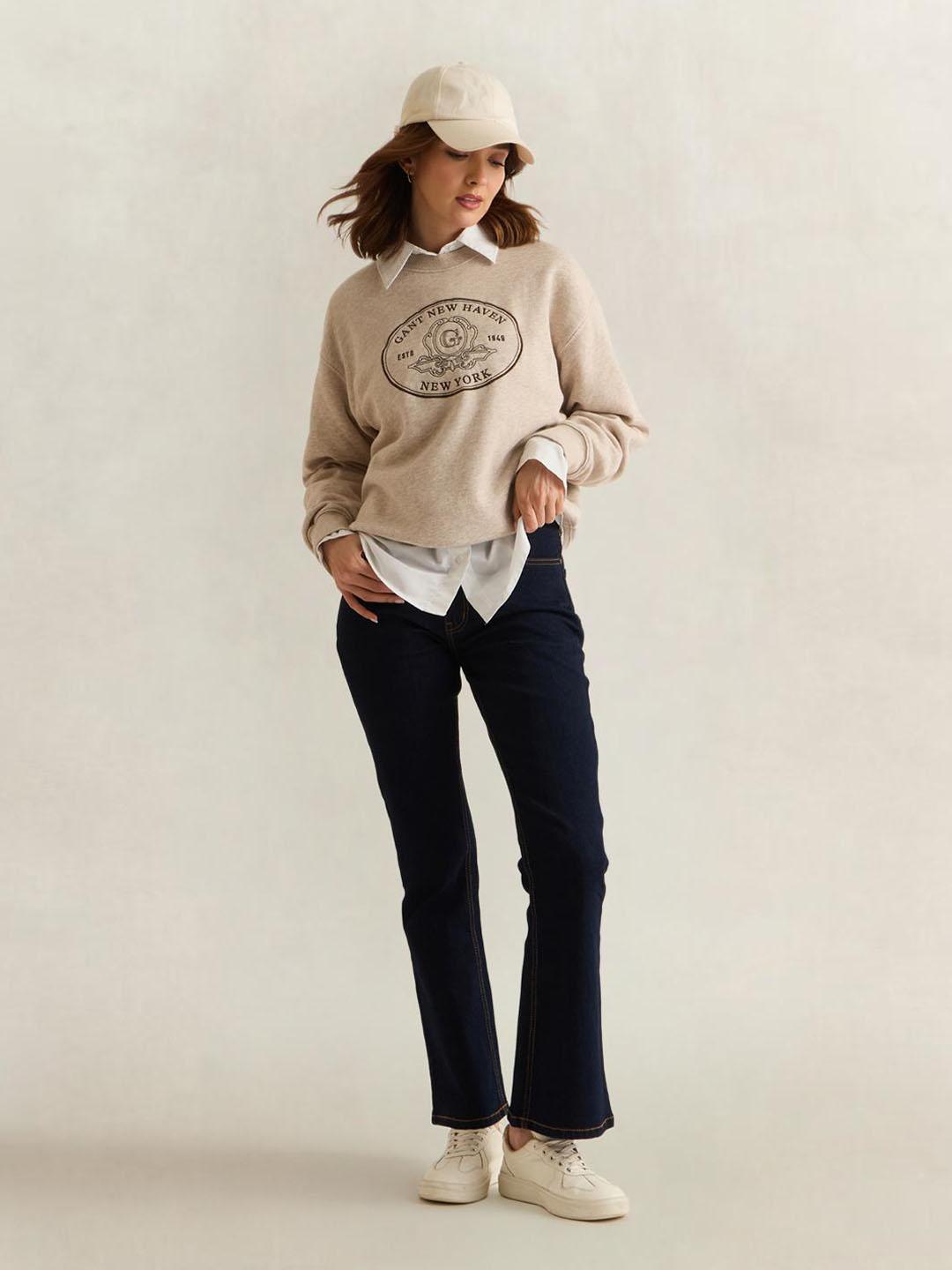 Gant Women Beige Graphic Relaxed Fit Sweatshirt