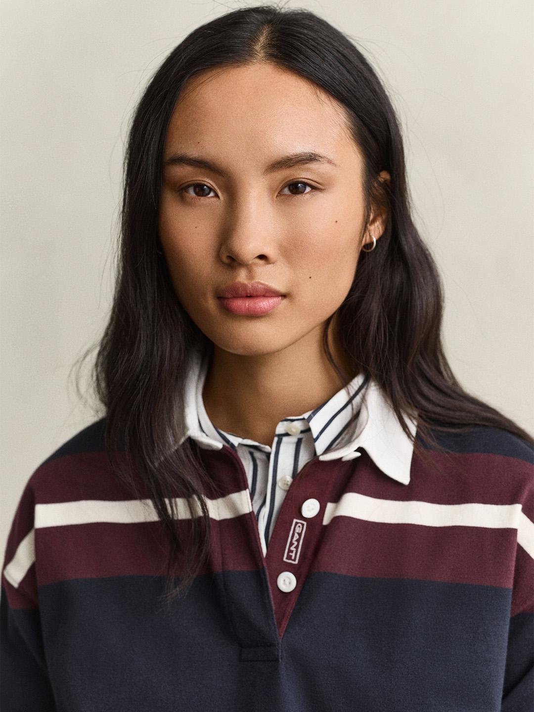 Gant Women Dark Blue Relaxed Fit Striped Cotton Sweatshirt