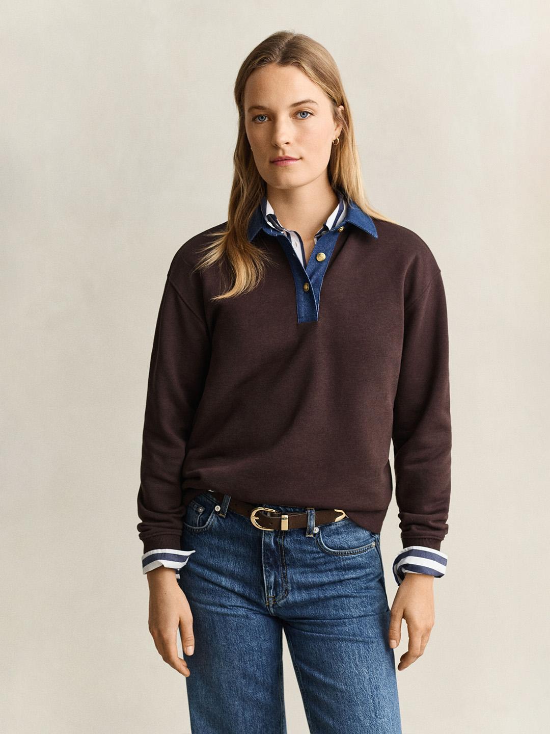 Gant Women Brown Solid Relaxed Fit Sweater