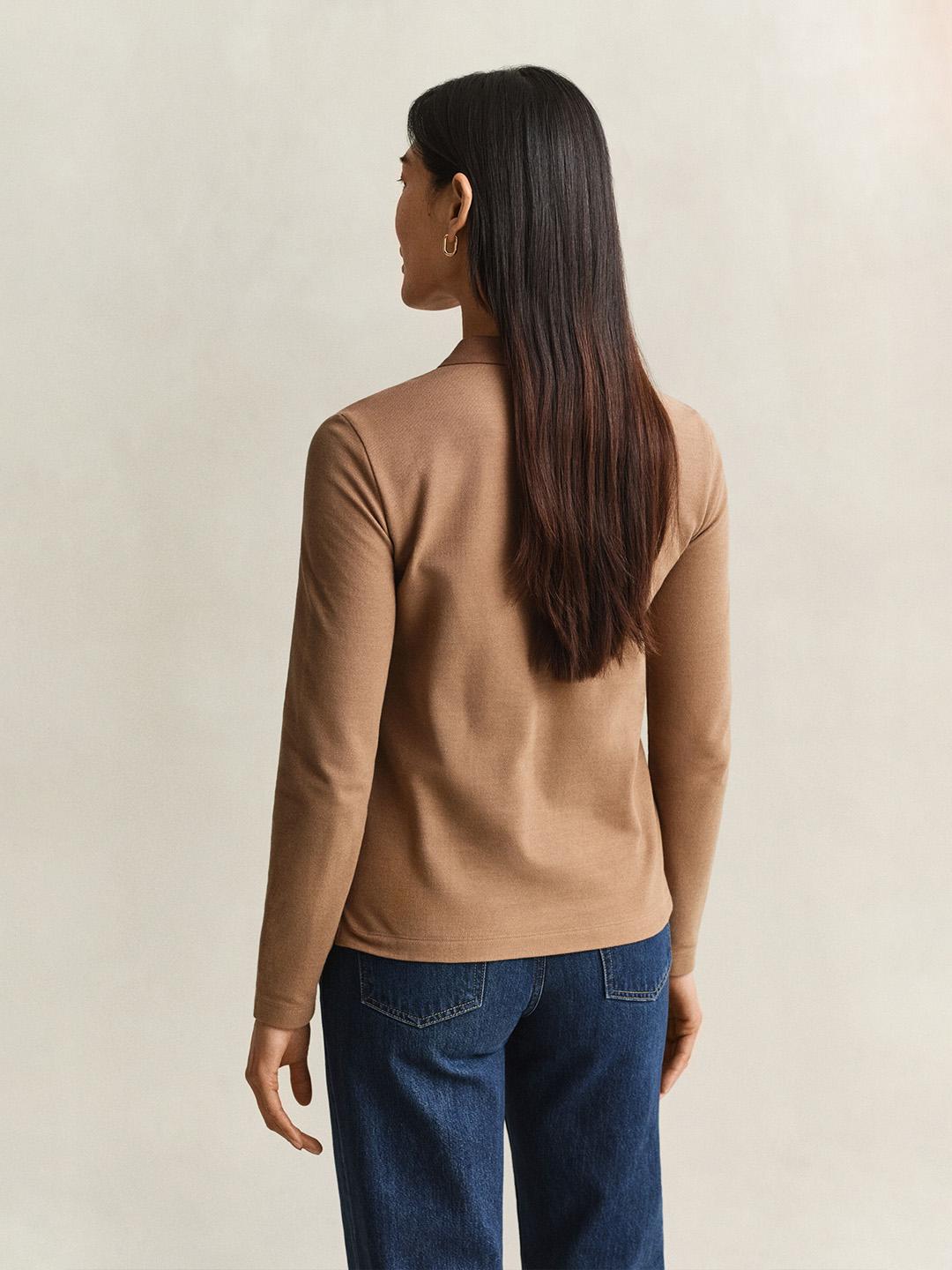 Gant Women Brown Regular Fit Solid Pure Cotton Polo Tshirt