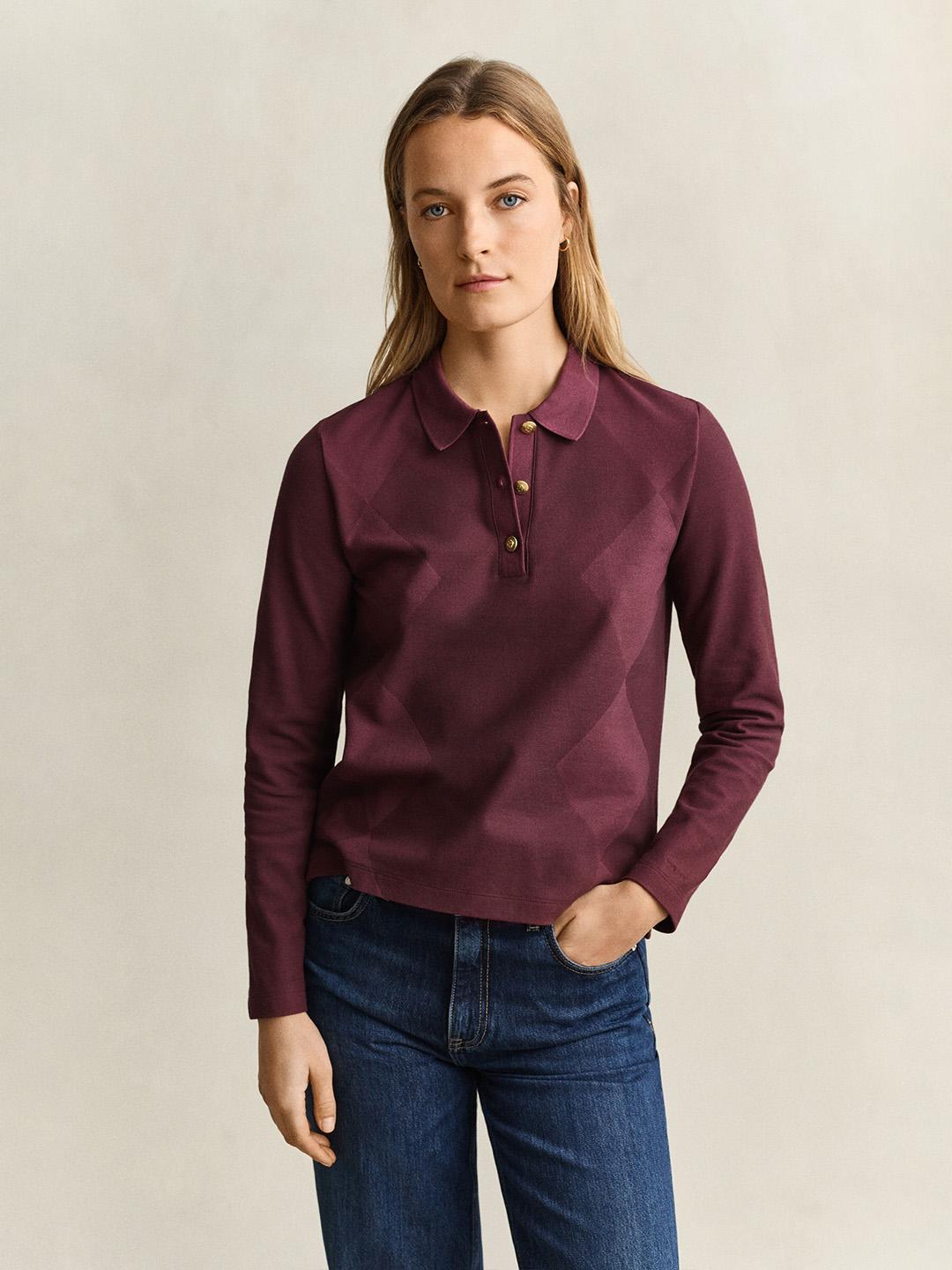 Gant Women Red Regular Fit Solid Pure Cotton Polo Tshirt