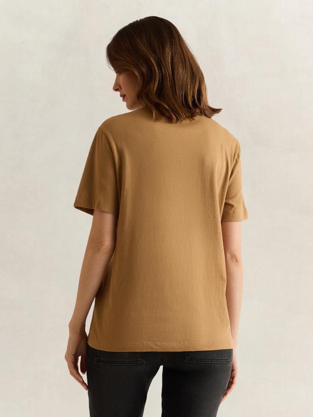 Gant Women Brown Graphic Regular Fit Organic Cotton T-Shirt