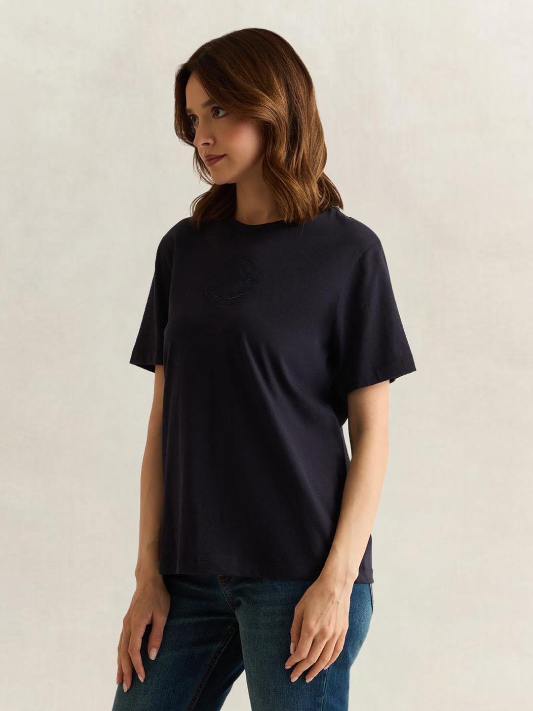 Gant Women Dark Navy Graphic Regular Fit Organic Cotton T-Shirt