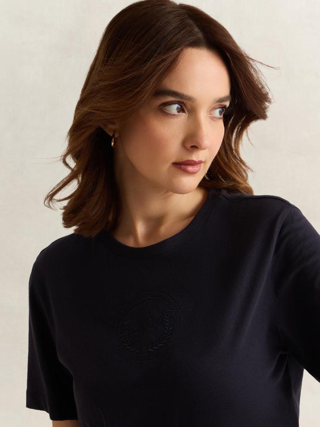 Gant Women Dark Navy Graphic Regular Fit Organic Cotton T-Shirt