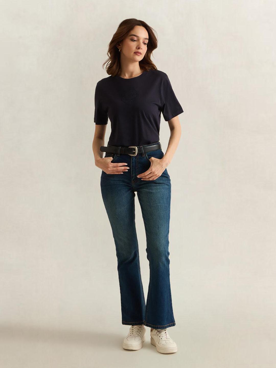 Gant Women Dark Navy Graphic Regular Fit Organic Cotton T-Shirt