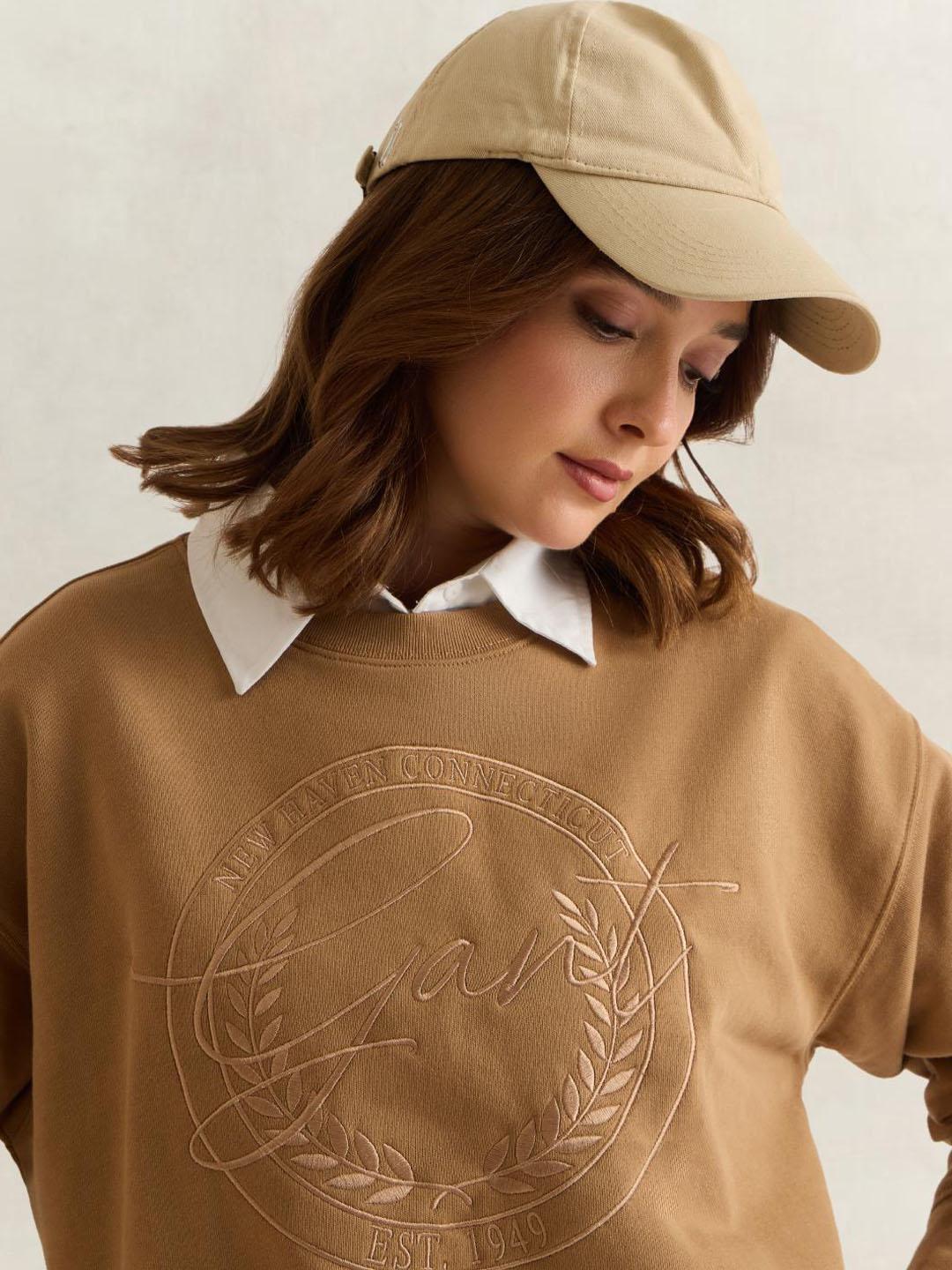 Gant Women Brown Graphic Relaxed Fit Cotton Sweatshirt