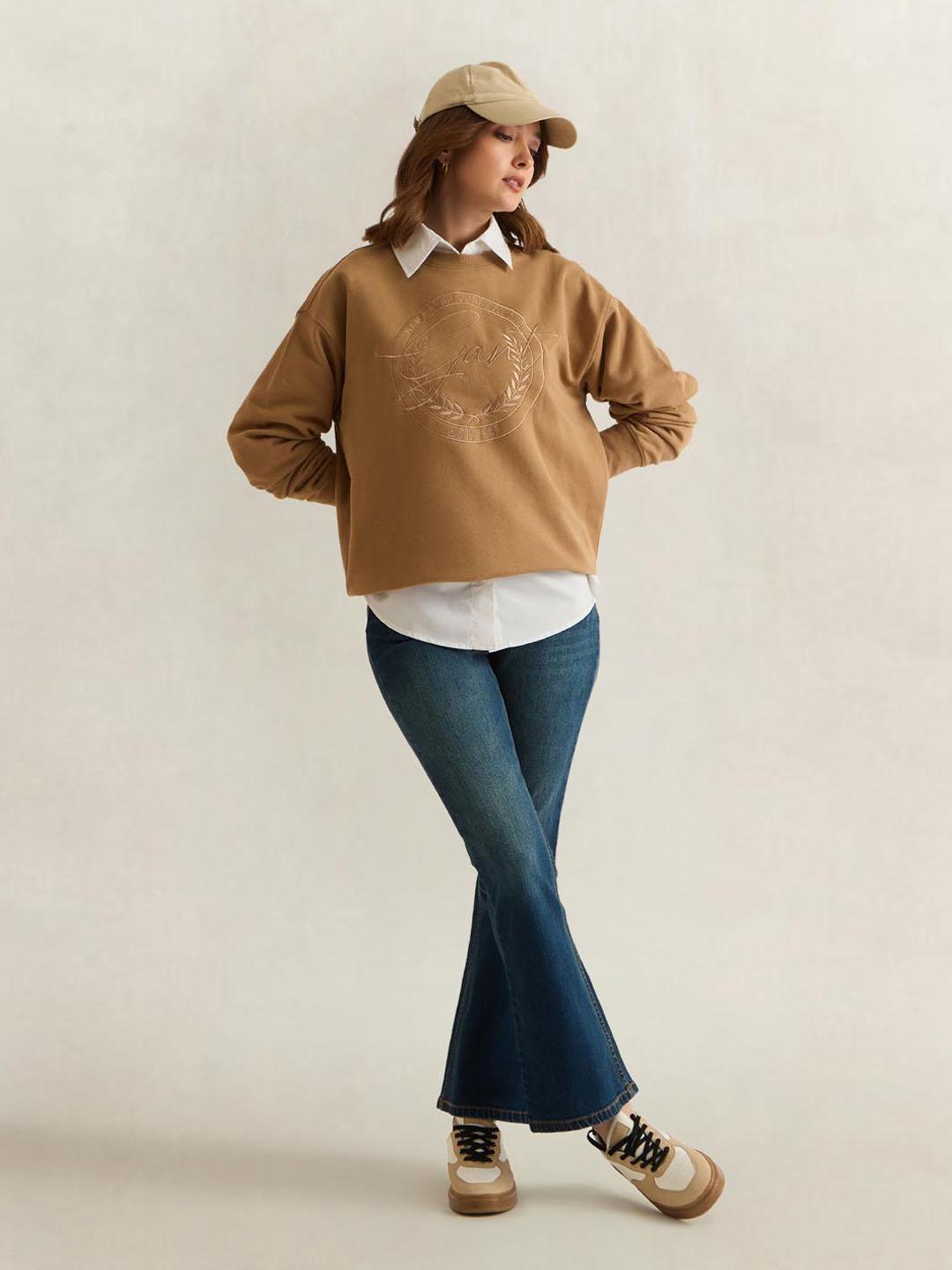 Gant Women Brown Graphic Relaxed Fit Cotton Sweatshirt