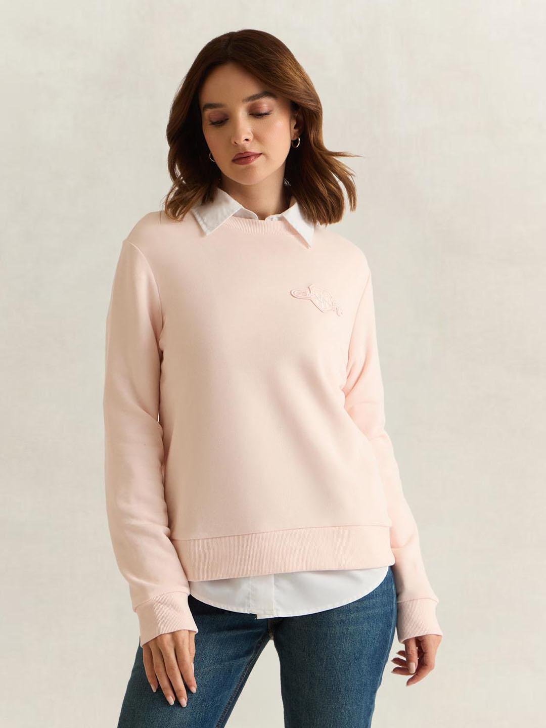 Gant Women Pink Solid Regular Fit Sweatshirt
