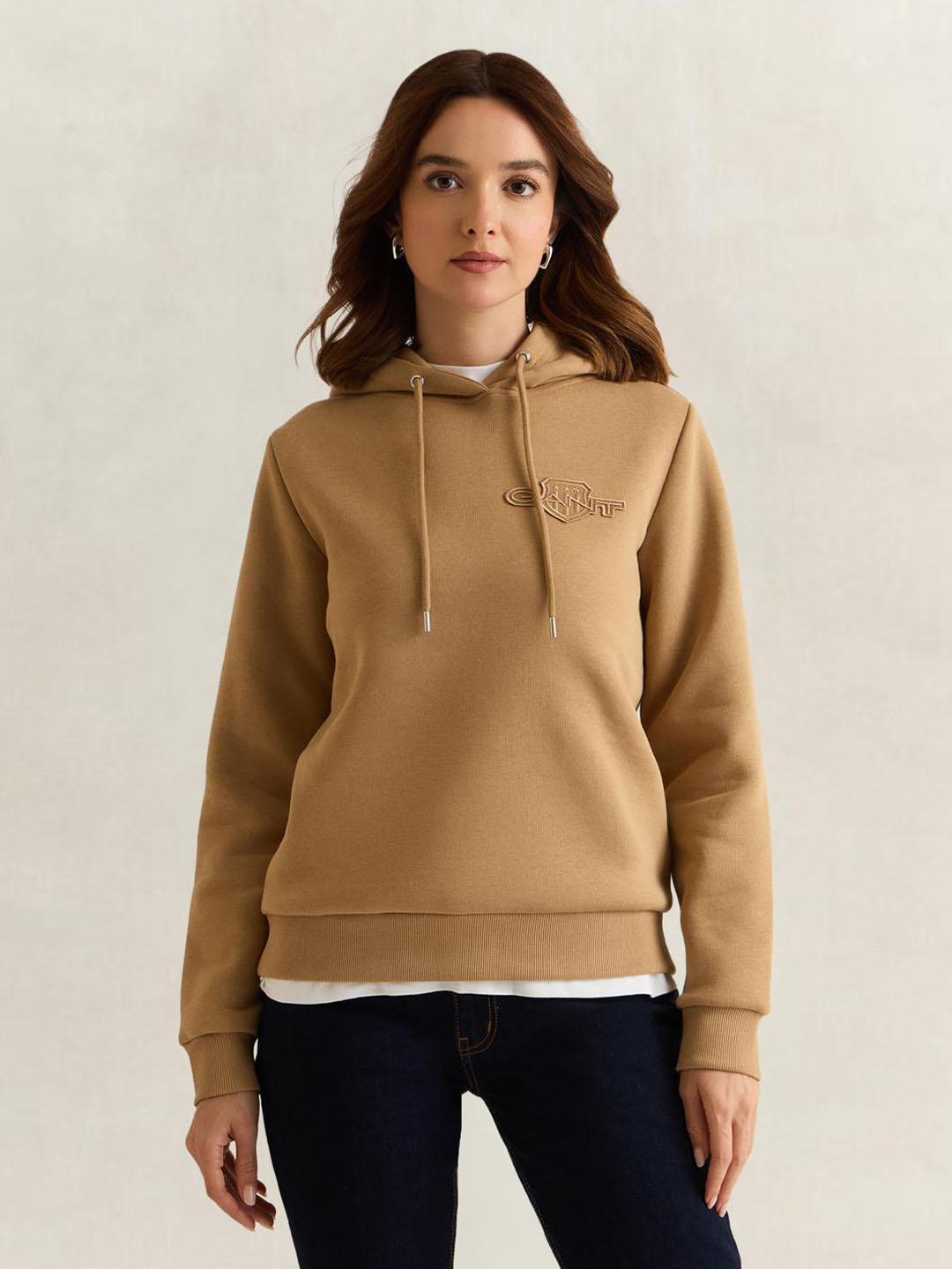 Gant Women Brown Solid Regular Fit Hoodie