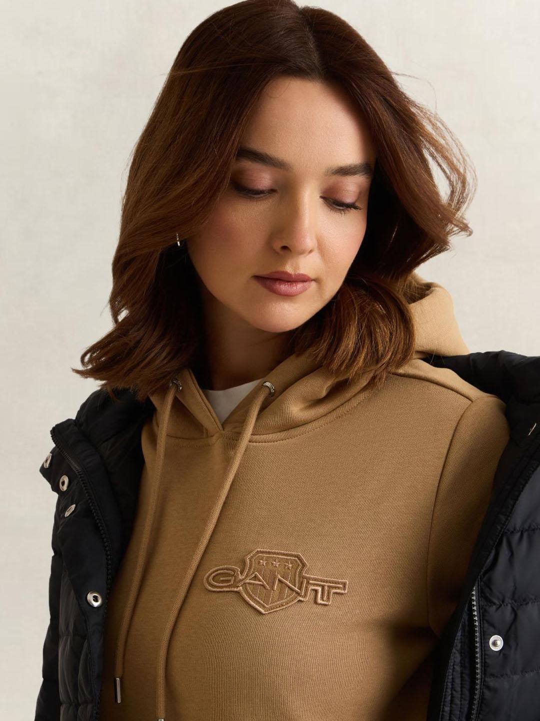 Gant Women Brown Solid Regular Fit Hoodie