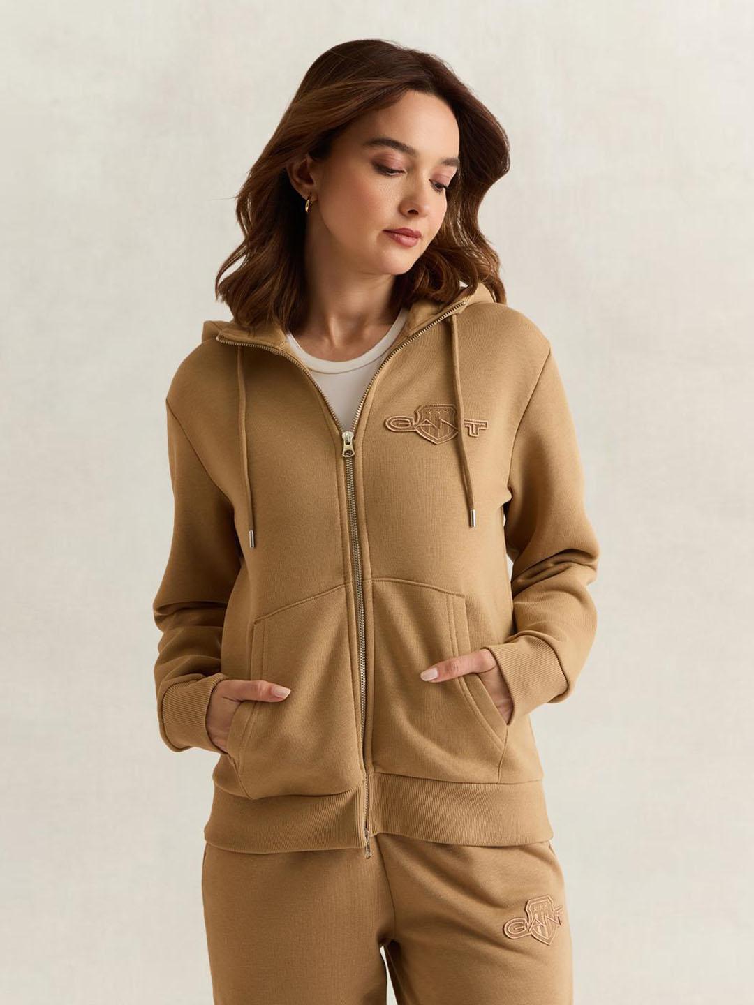 Gant Women Brown Solid Regular Fit Sweatshirt