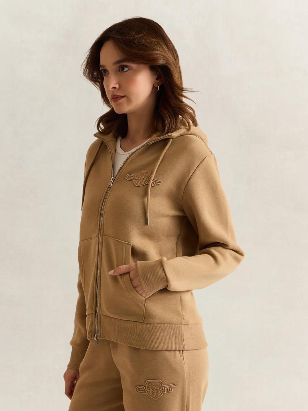 Gant Women Brown Solid Regular Fit Sweatshirt