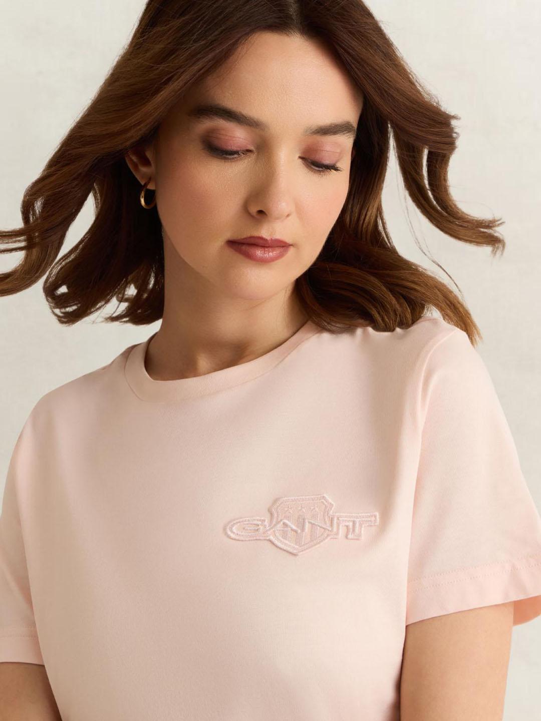 Gant Women Pink Solid Regular Fit Cotton T-Shirt