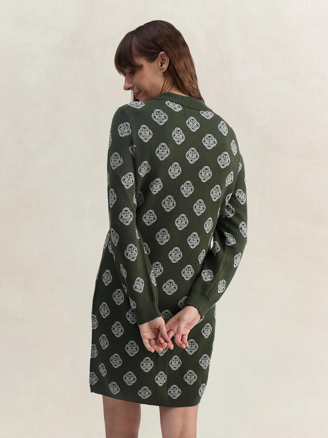 Gant Women Green Regular Fit Graphic Merinowool Dress