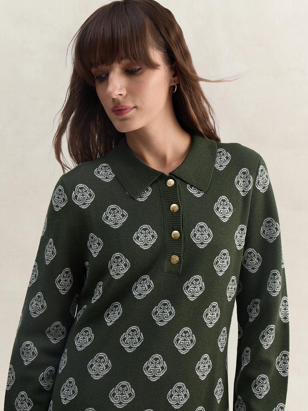 Gant Women Green Regular Fit Graphic Merinowool Dress