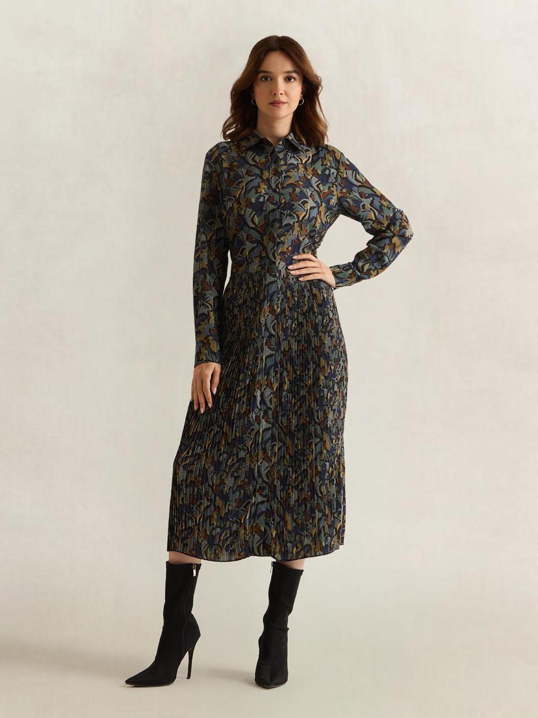 Gant Women Dark Navy Printed Regular Fit Shirt Dress