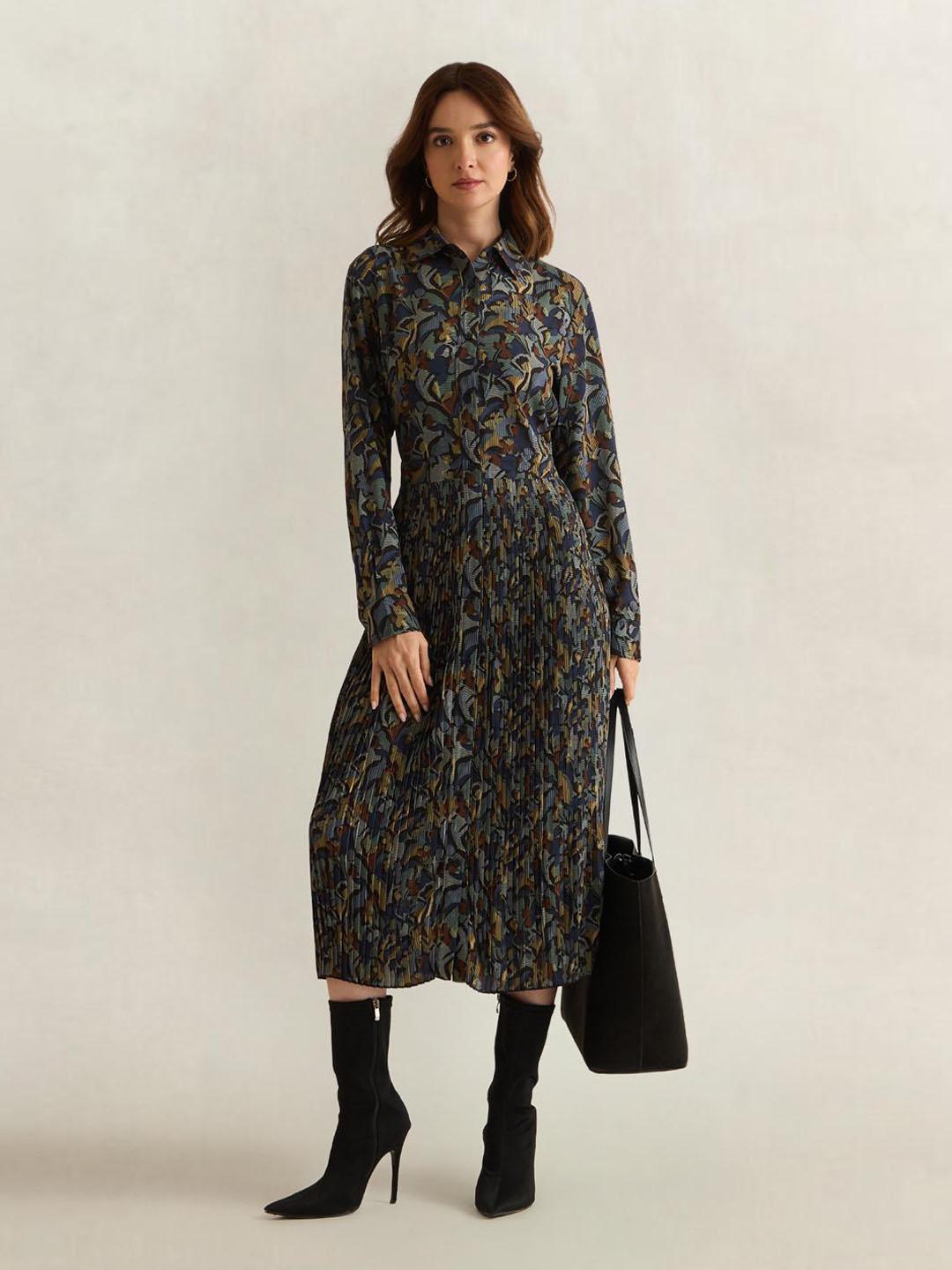 Gant Women Dark Navy Printed Regular Fit Shirt Dress