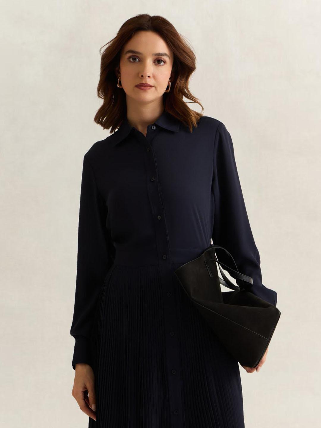 Gant Women Dark Navy Solid Regular Fit Shirt Dress