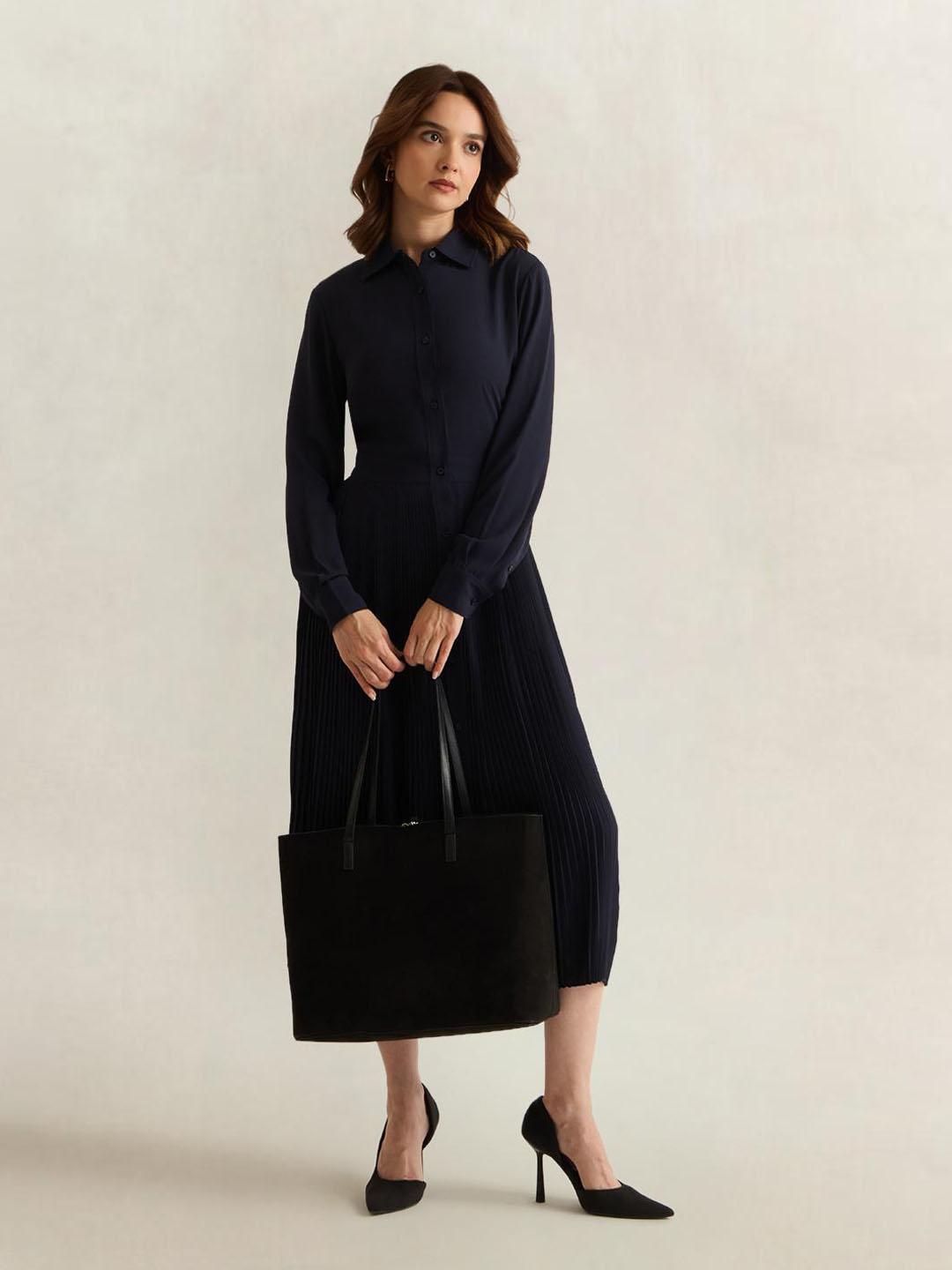 Gant Women Dark Navy Solid Regular Fit Shirt Dress
