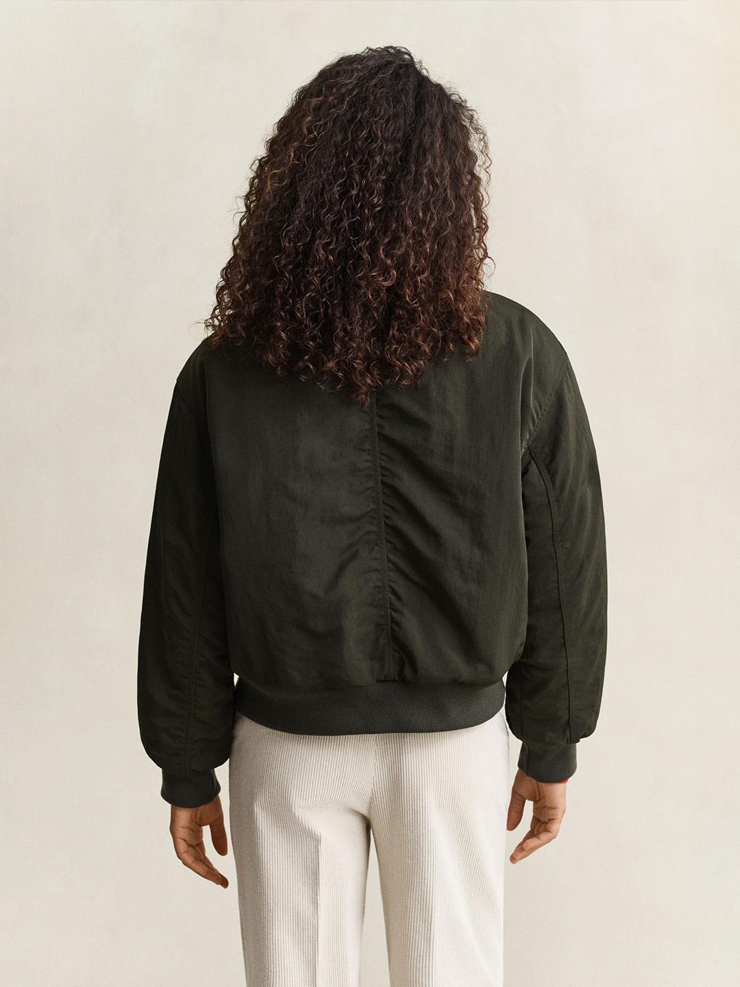 Gant Women Green Relaxed Fit Solid Padded Bomber Jacket