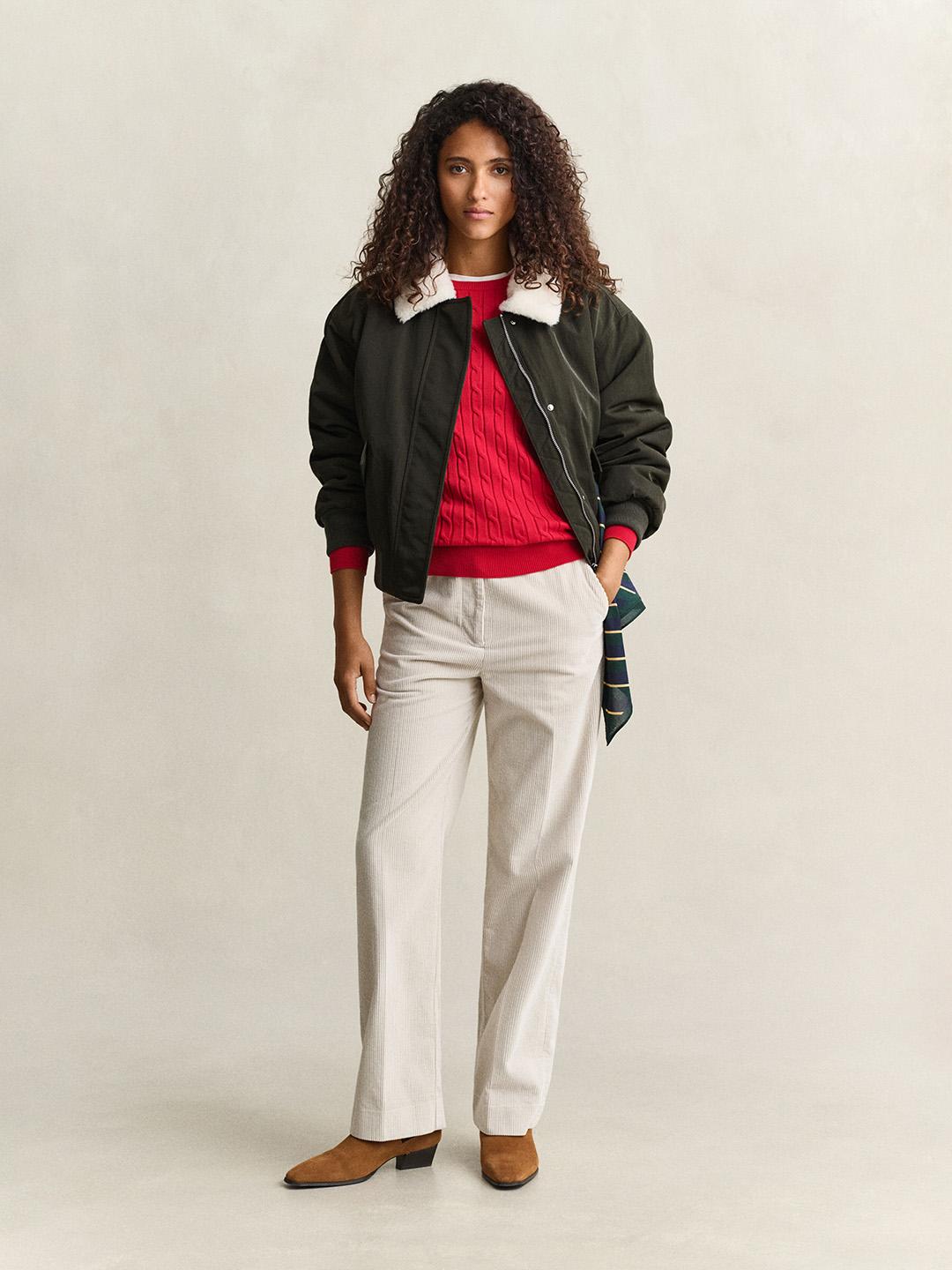 Gant Women Green Relaxed Fit Solid Padded Bomber Jacket
