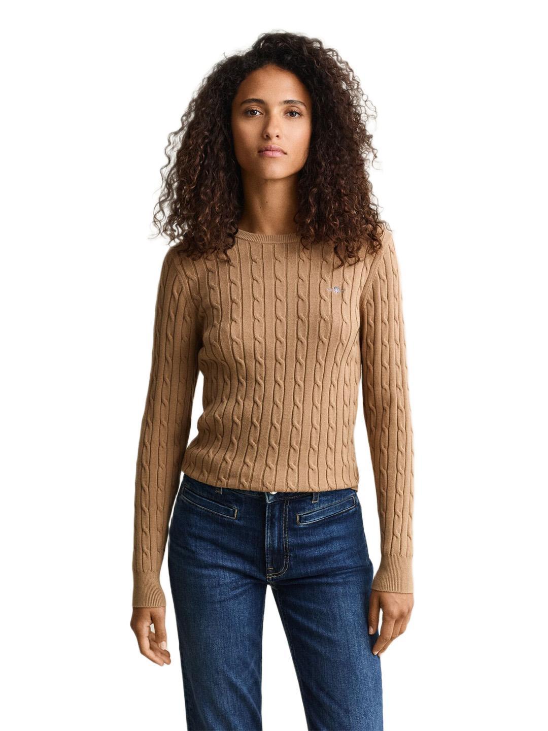 Gant Women Brown Slim Fit Solid Cotton Blend Sweater