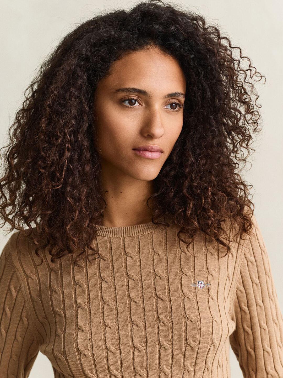 Gant Women Brown Slim Fit Solid Cotton Blend Sweater