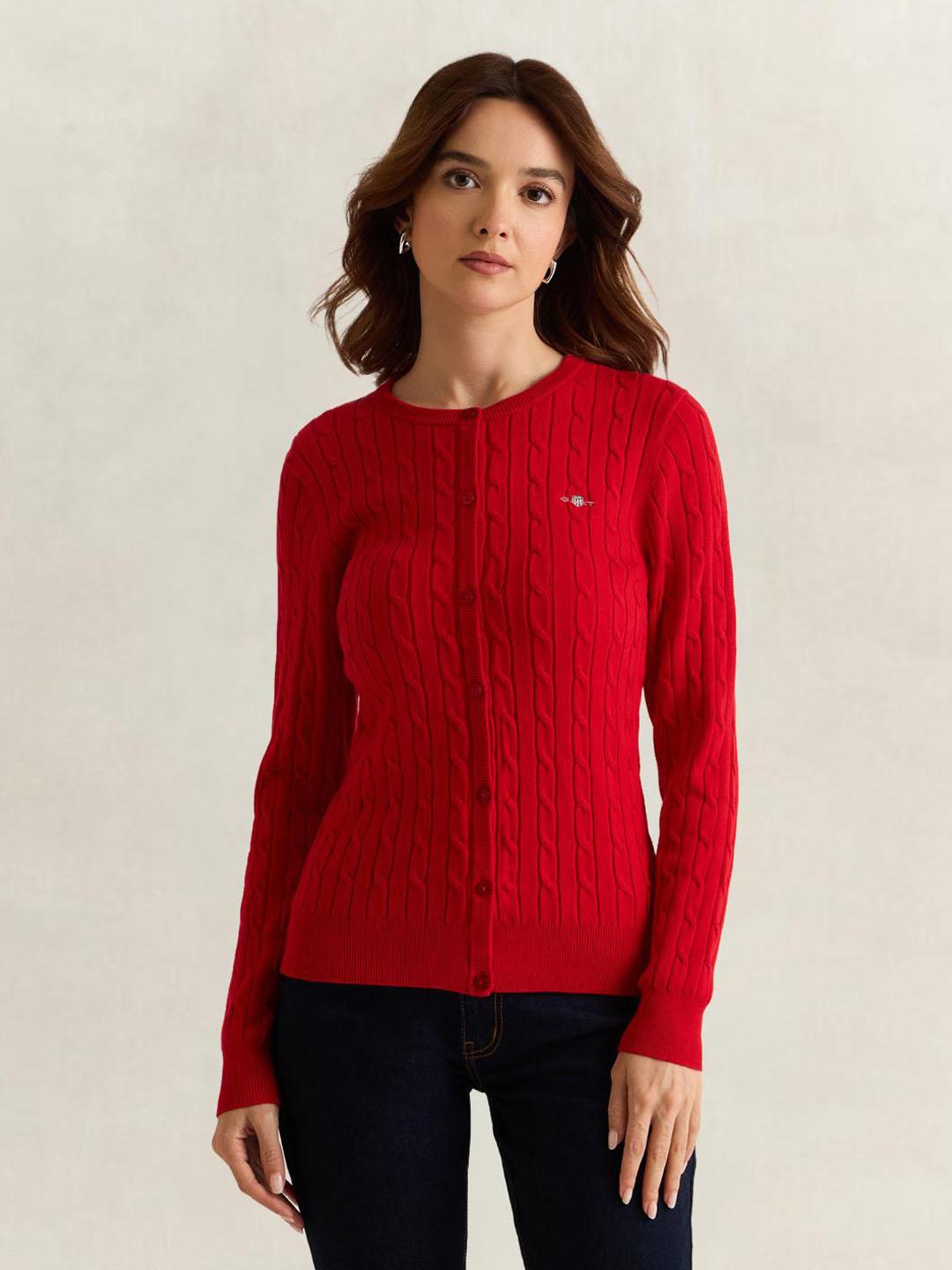 Gant Women Red Solid Slim Fit Cardigan