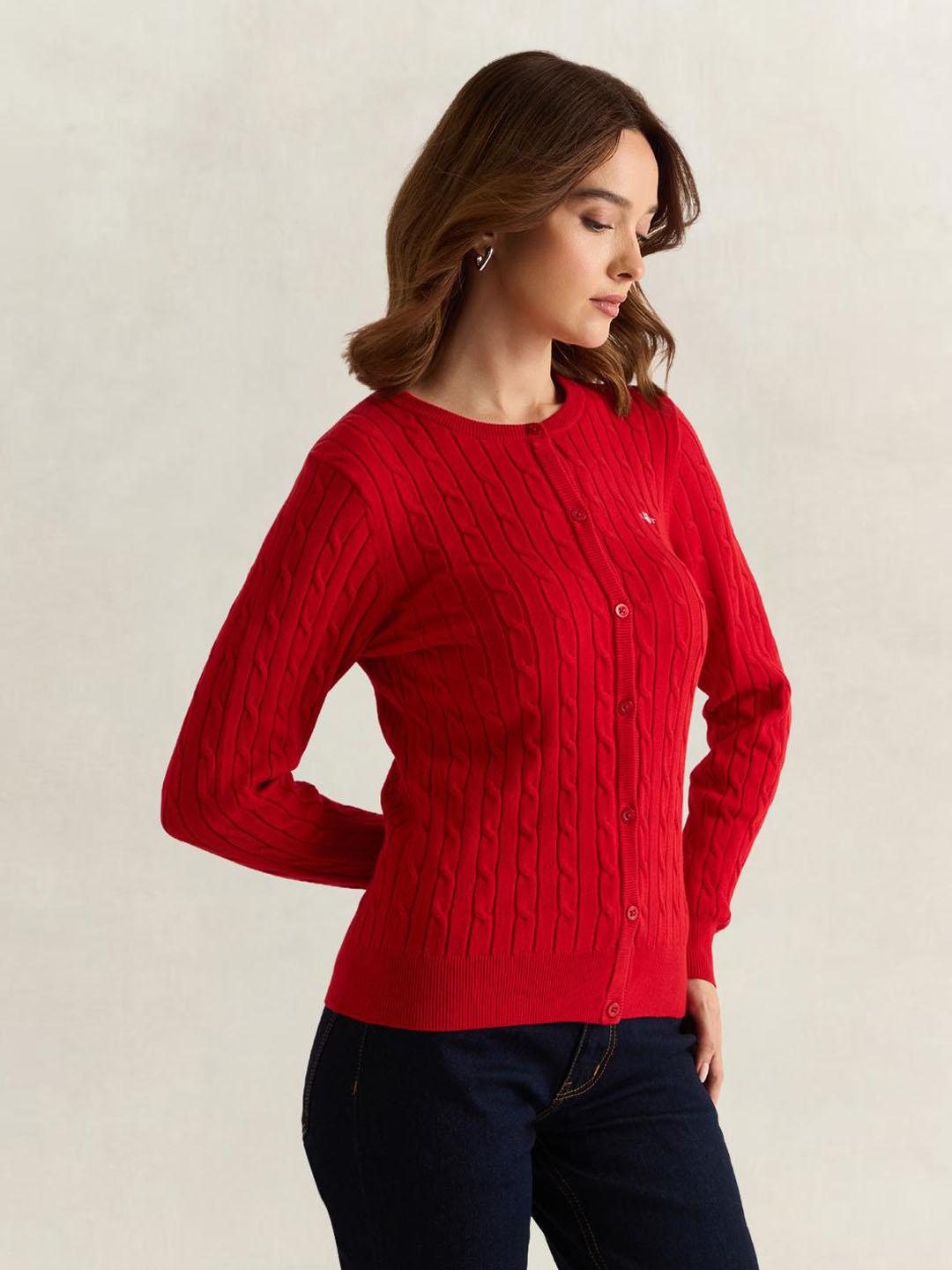 Gant Women Red Solid Slim Fit Cardigan