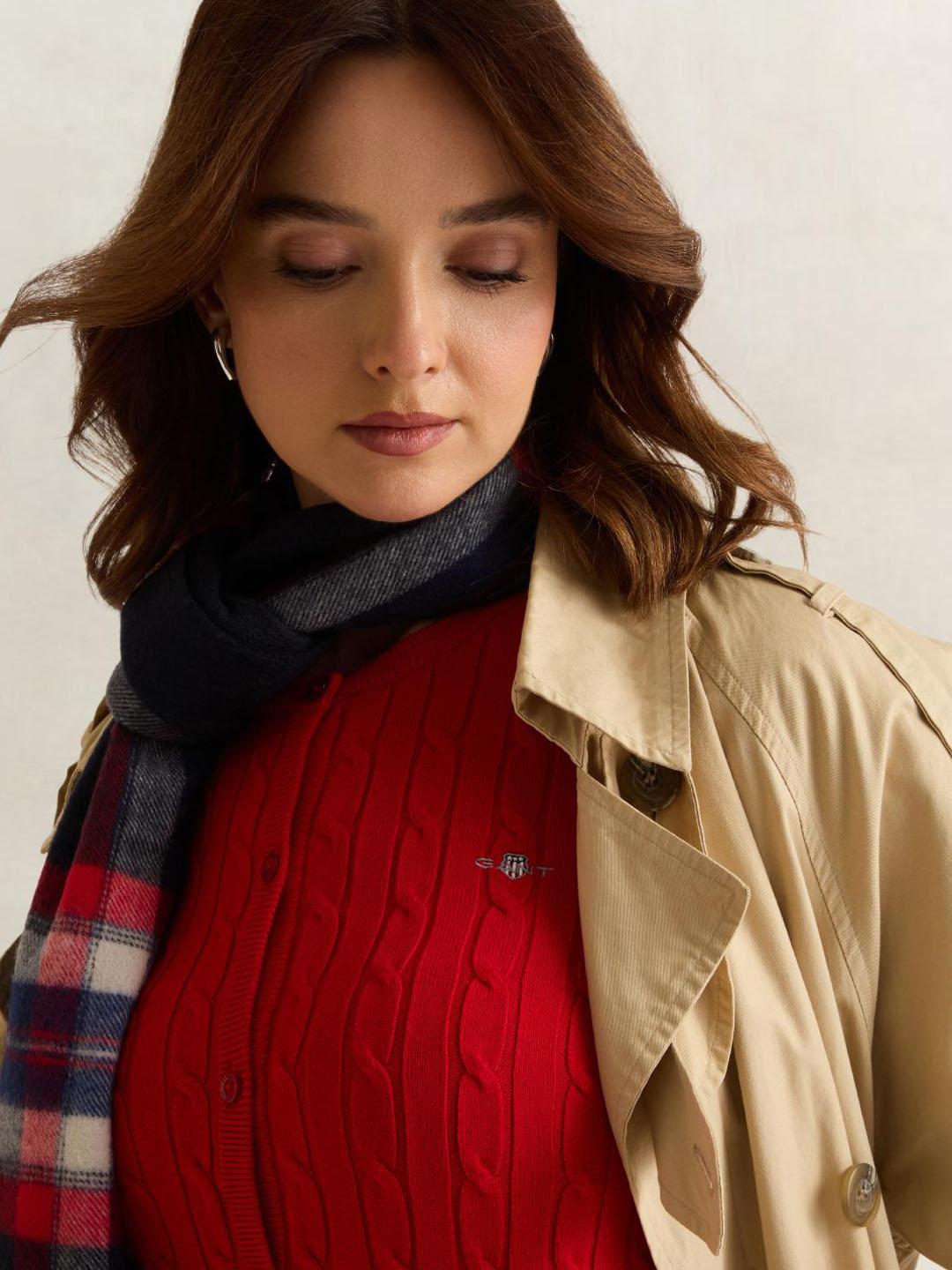 Gant Women Red Solid Slim Fit Cardigan
