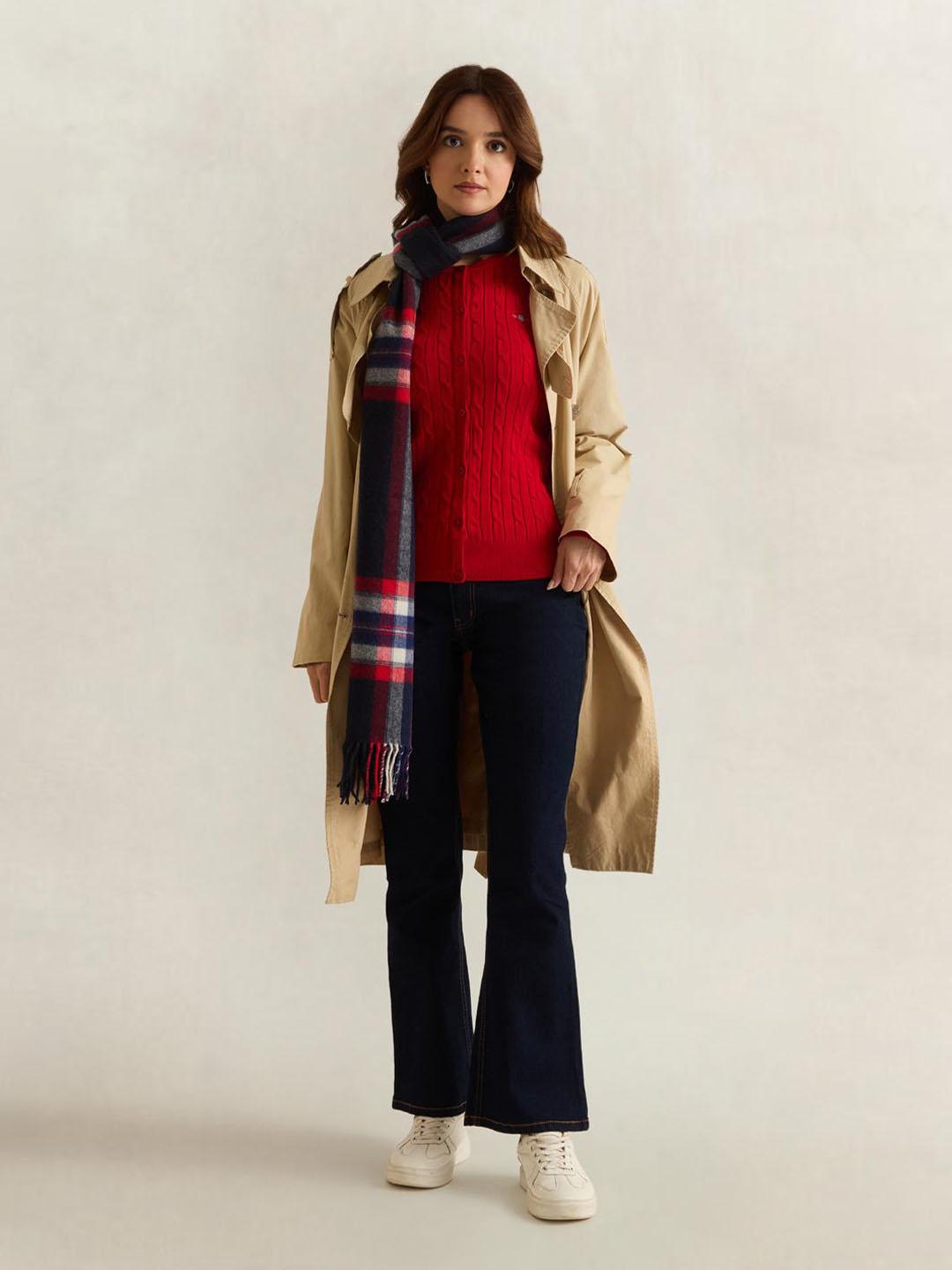 Gant Women Red Solid Slim Fit Cardigan