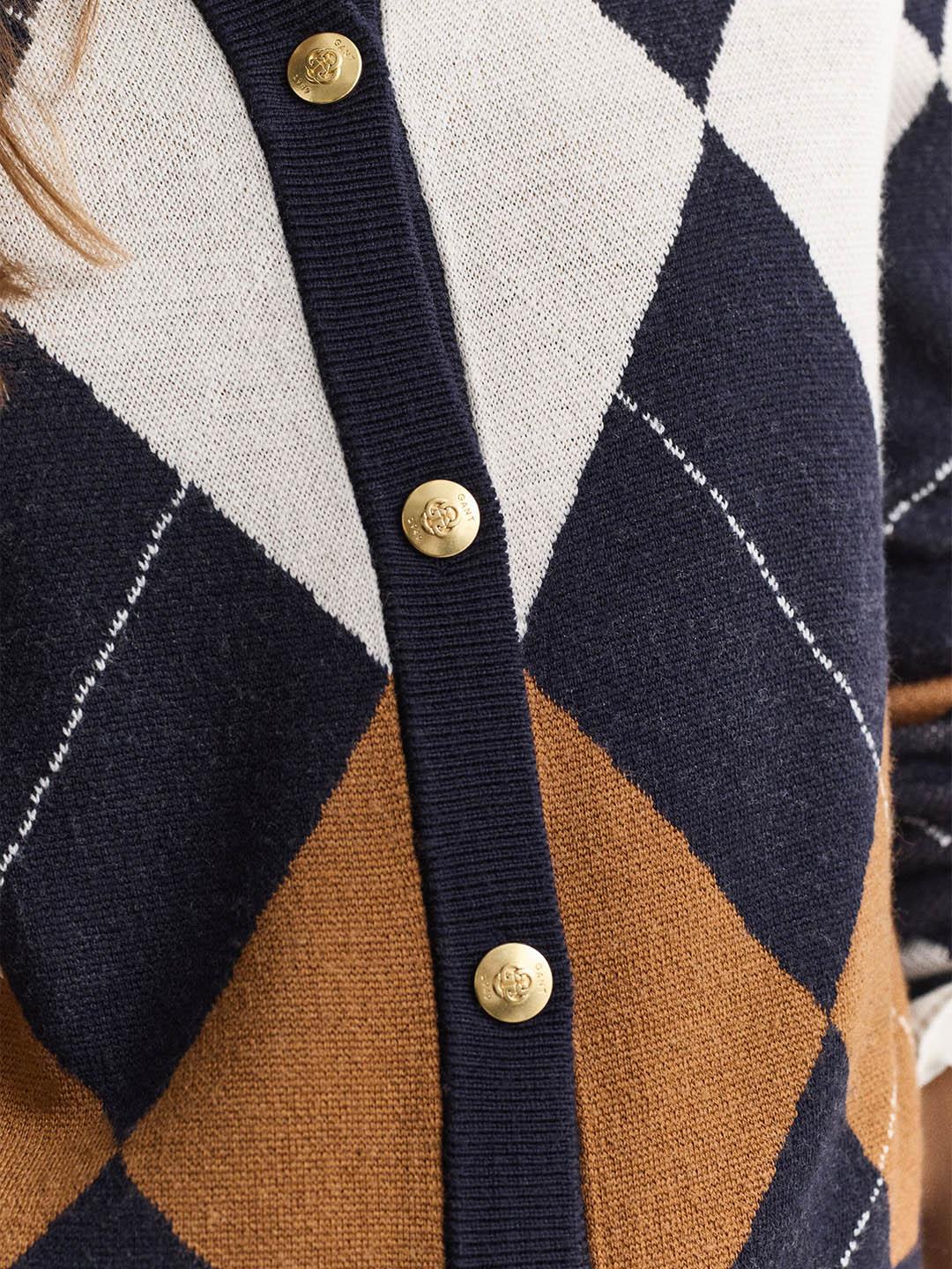 Gant Women Dark Blue Regular Fit Argyle Merinowool Cardigan