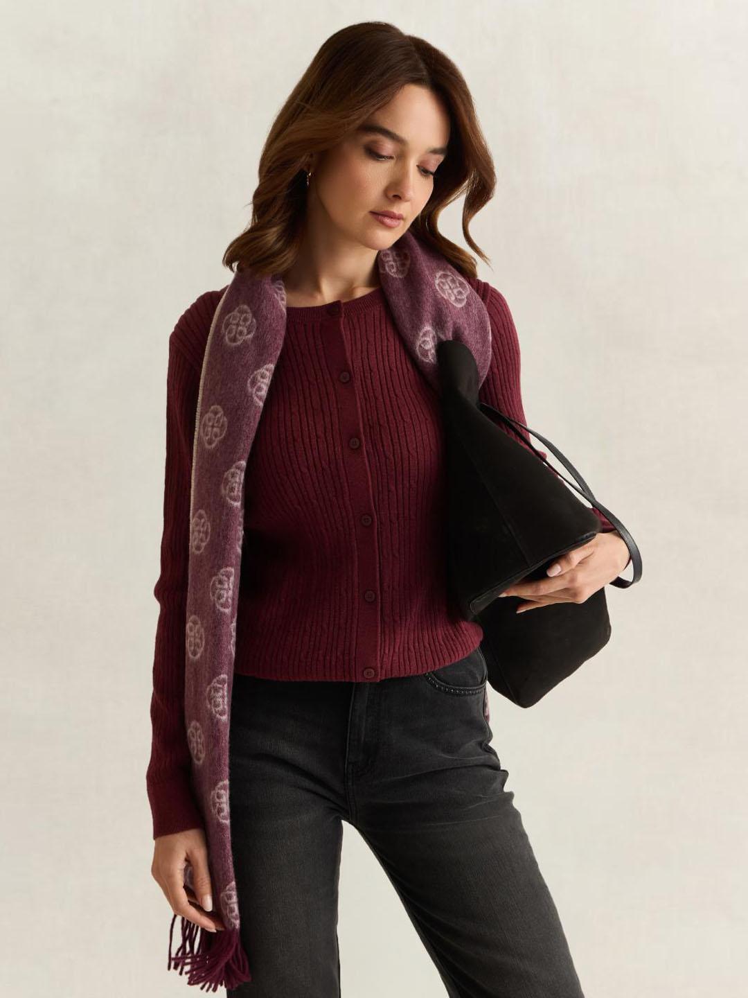 Gant Women Wine Solid Regular Fit Cardigan