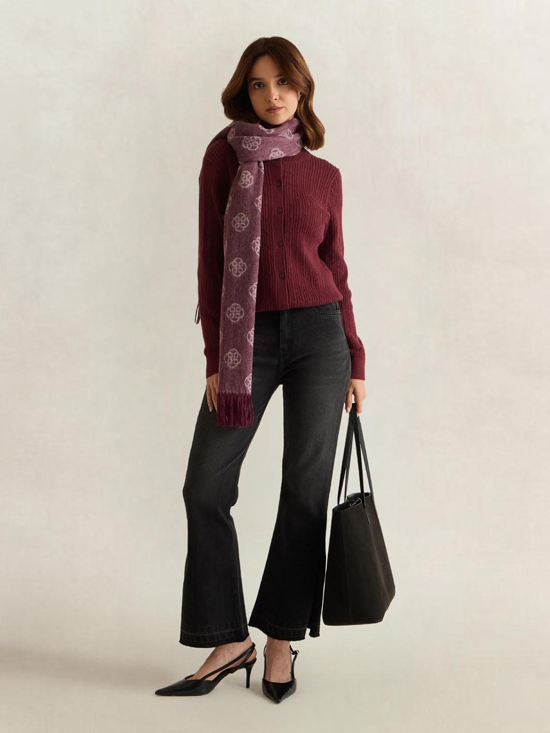 Gant Women Wine Solid Regular Fit Cardigan