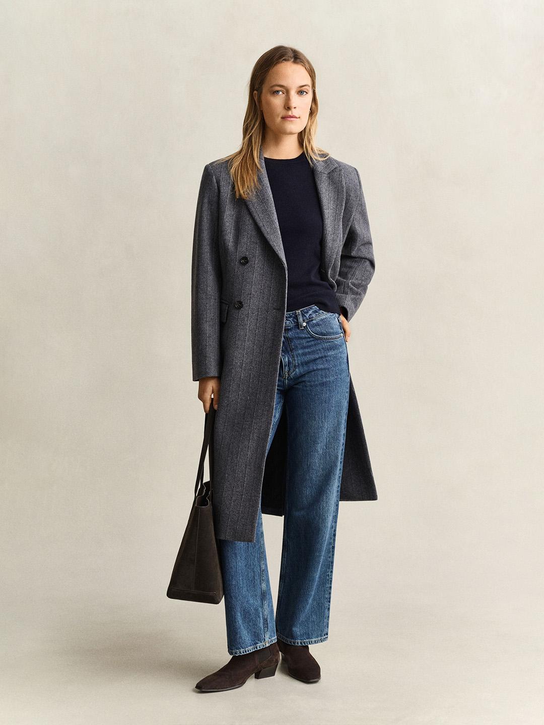 Gant Women Blue Regular Fit Solid Wool Cotton Sweater