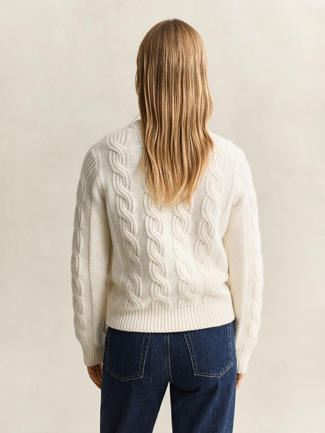 Gant Women Off White Cable Relaxed Fit Wool Blend Sweater